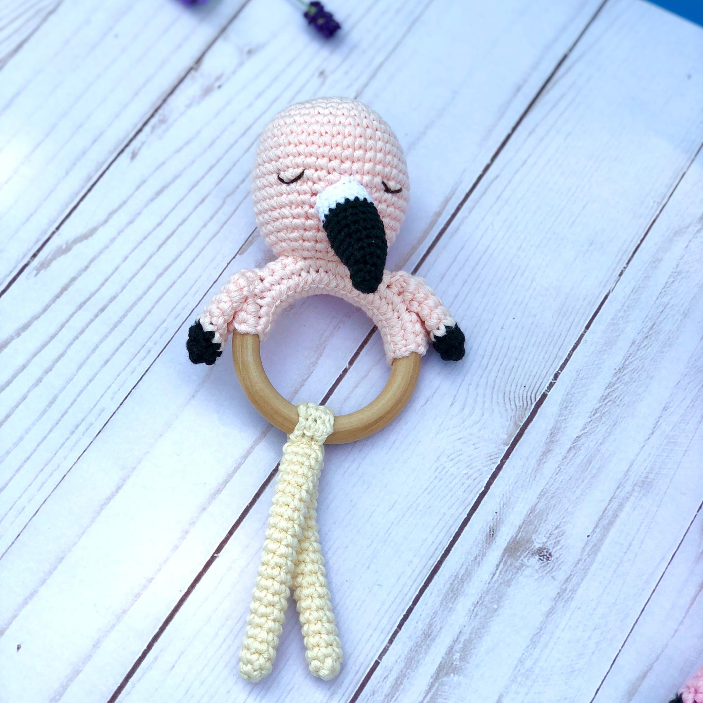 Rio Handmade Personalized Baby Gift, Flamingo Newborn Baby Rattle, Baby Crochet Rattle Gift, Toy Rattle With Name
