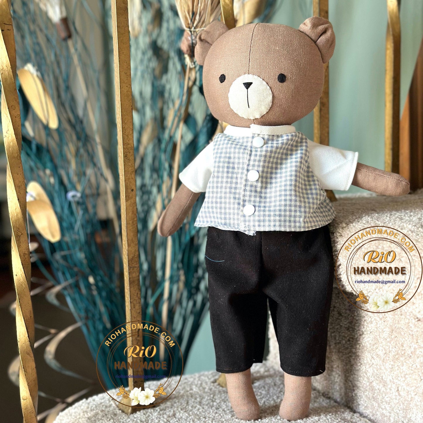 Ready To Ship, Rio Handmade Linen Bear Toy, Nursery Decor Stuffed, Linen Baby Toy, Stuffed Lion Toy For Toddler, Kid, Adult Hobby