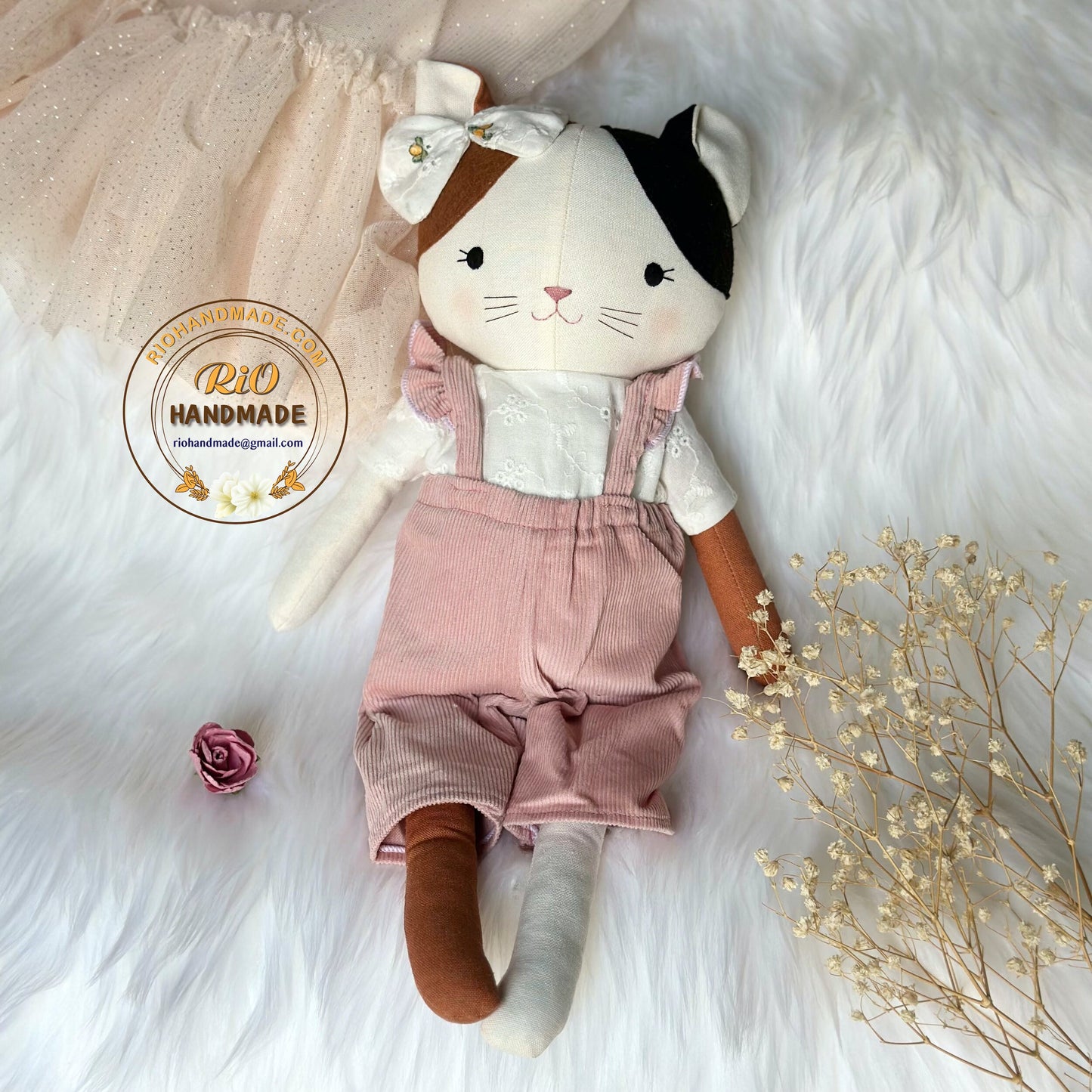 Rio Handmade Linen Cat Doll, Nursery Decor Stuffed, Linen Baby Toy, Stuffed Cat Toy For Toddler, Kid, Adult Hobby