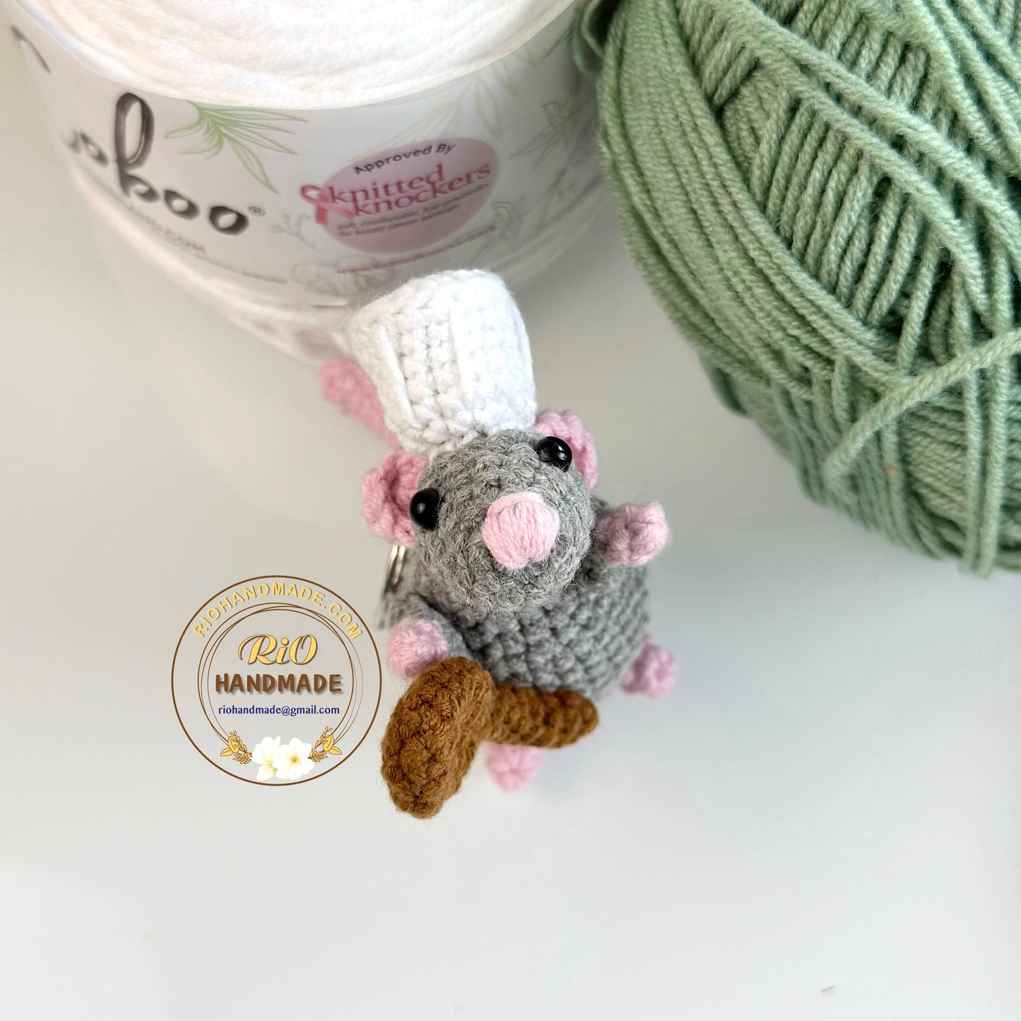 Handmade Rat, Crochet Chef Rat, Amigurumi Rat, Crochet Rat Keychain, Crochet Car Rear View Mirror Hanging, Cute Gift.