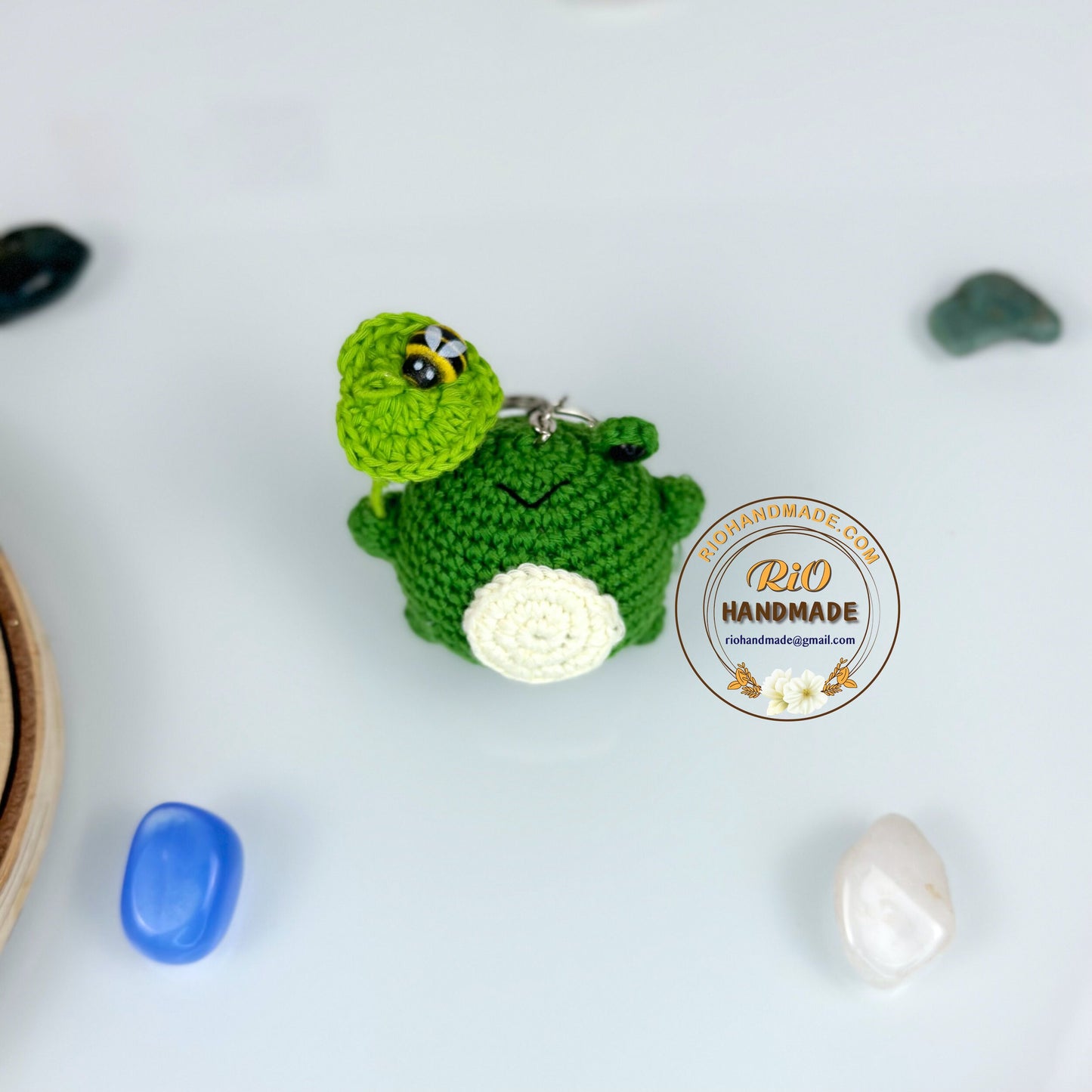 Rio Handmade yarn cotton frog crochet keychain, amigurumi frog with lotus leaf, cute frog , home decor, adult hobby