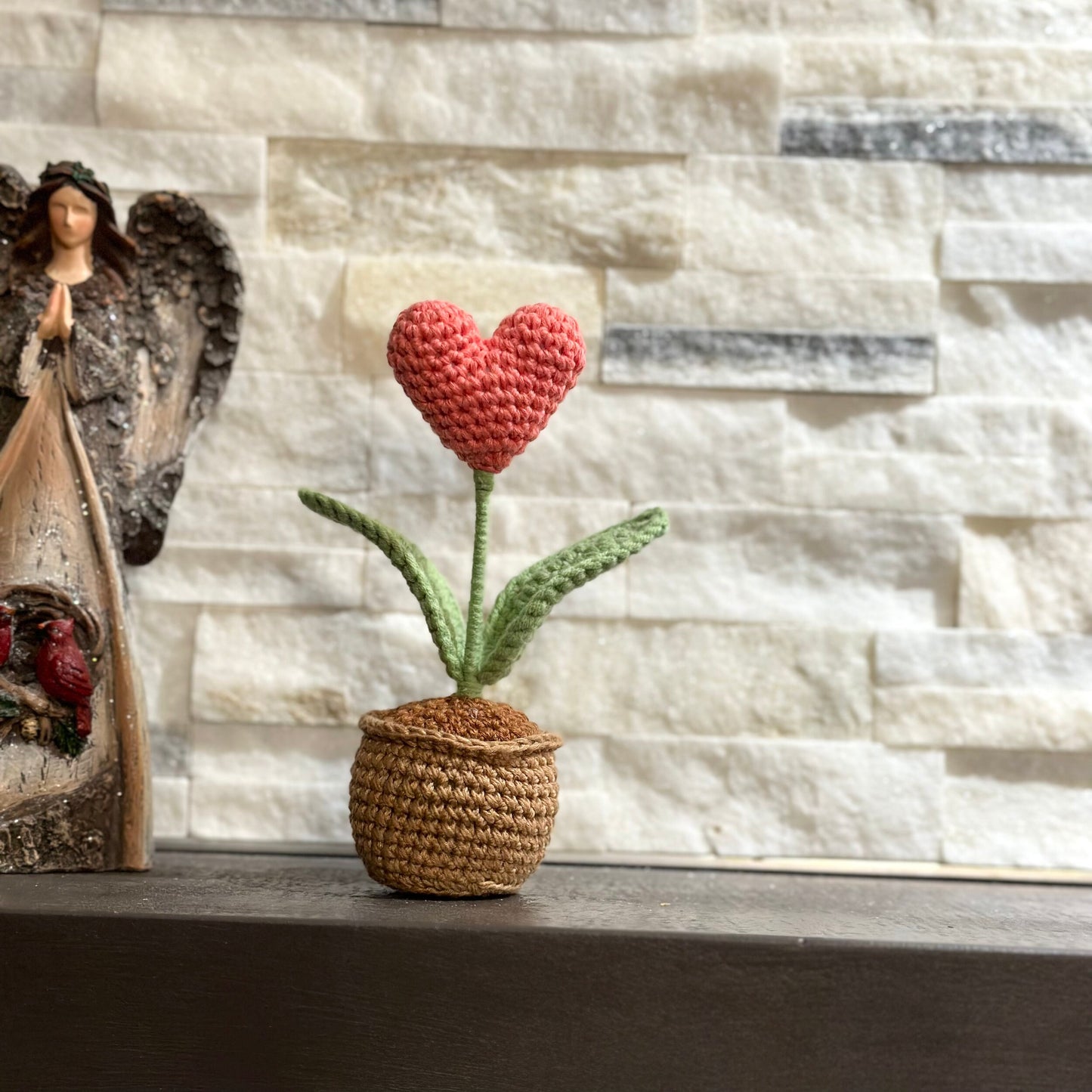 Ready To Ship, Handmade Heart In The Pot Crochet, Crochet Heart , Amigurumi Heart, Heart Decor, Potted Heart