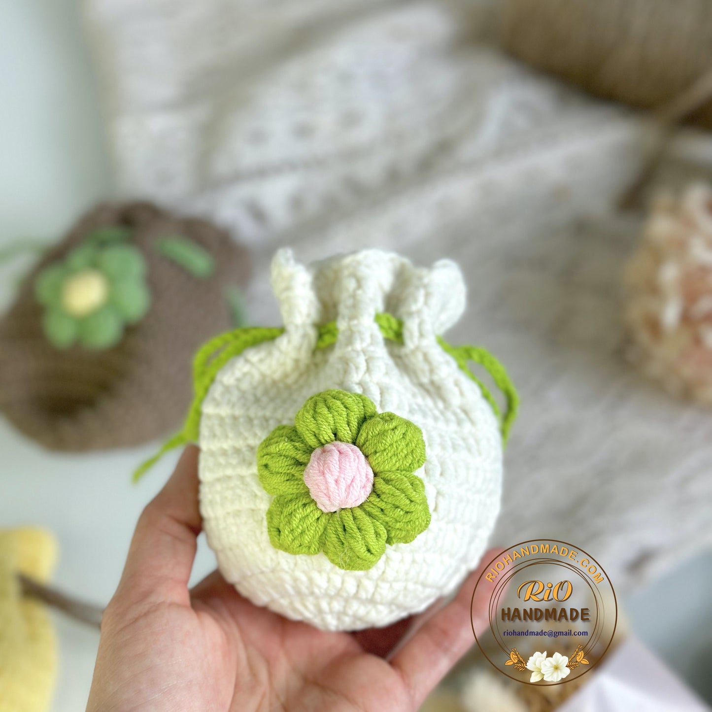 Rio Handmade Flower Pouch, Crochet Flower Pouch, Flower Purse, Cute Mini Coin Bag, Daily Pouch