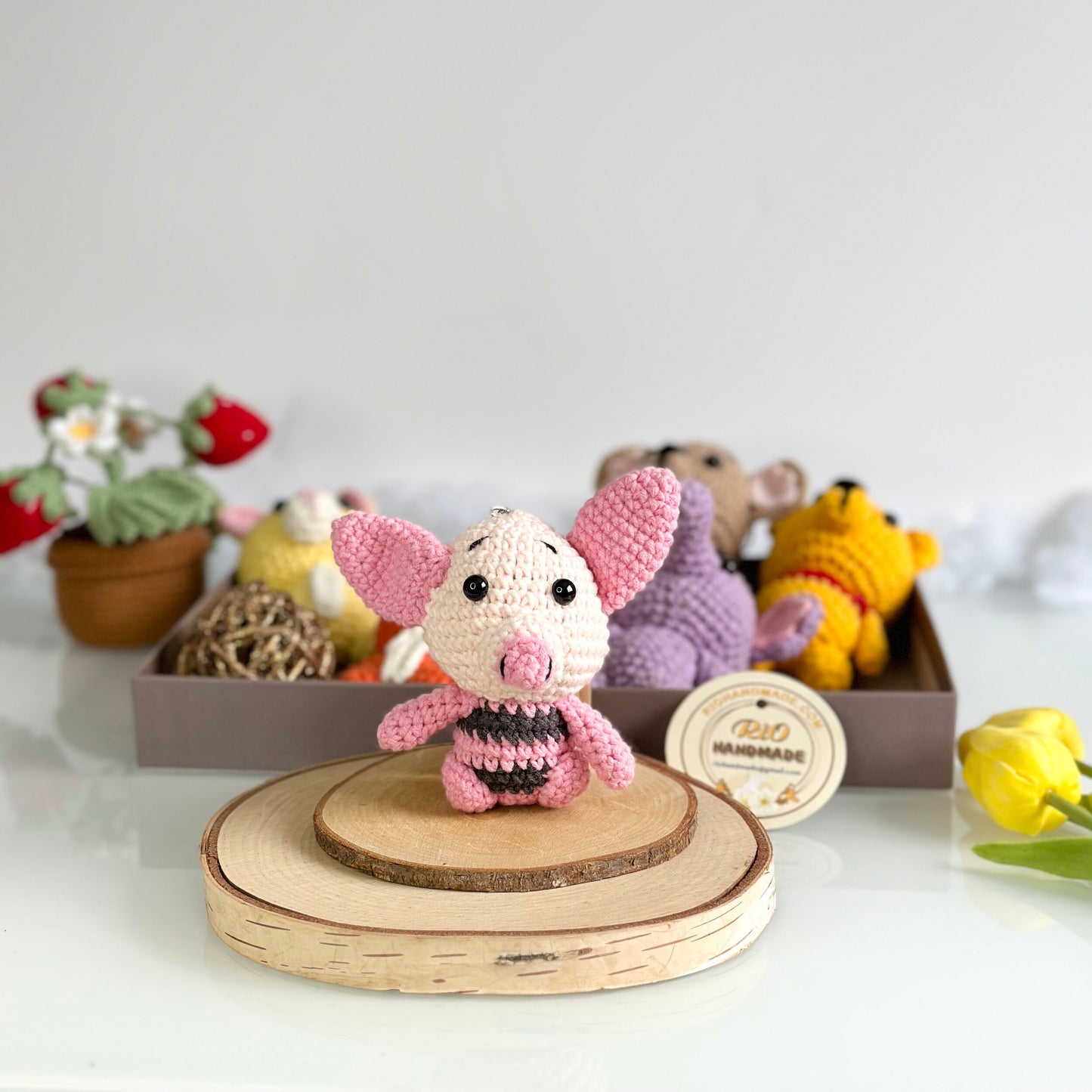 Handmade yarn cotton animal crochet, amigurumi Winnie the Pooh inspired stuffed, cute, soft toy for baby, toddler, kid, adult hobby,