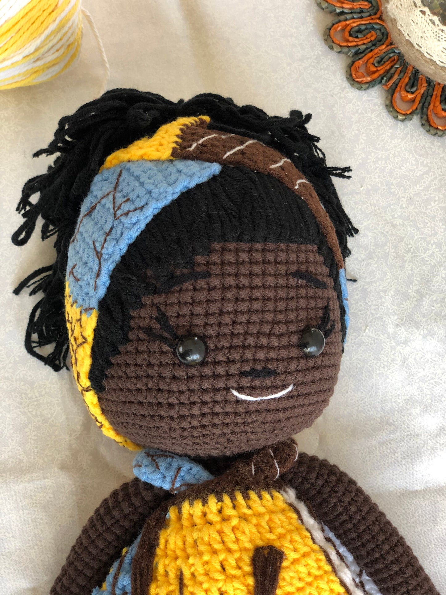 Handmade doll crochet, amigurumi African American, cute, soft toy for baby, toddler, kid, adult hobby