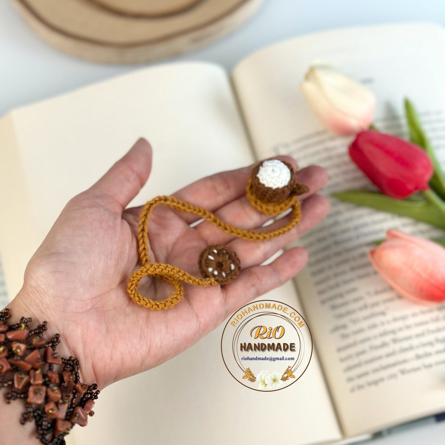 Ready To Ship, Rio Handmade Crochet Cup Of Coffe and Donut Bookmark, Gift For Teacher, Gift For Reading Lovers, Gift For Mom