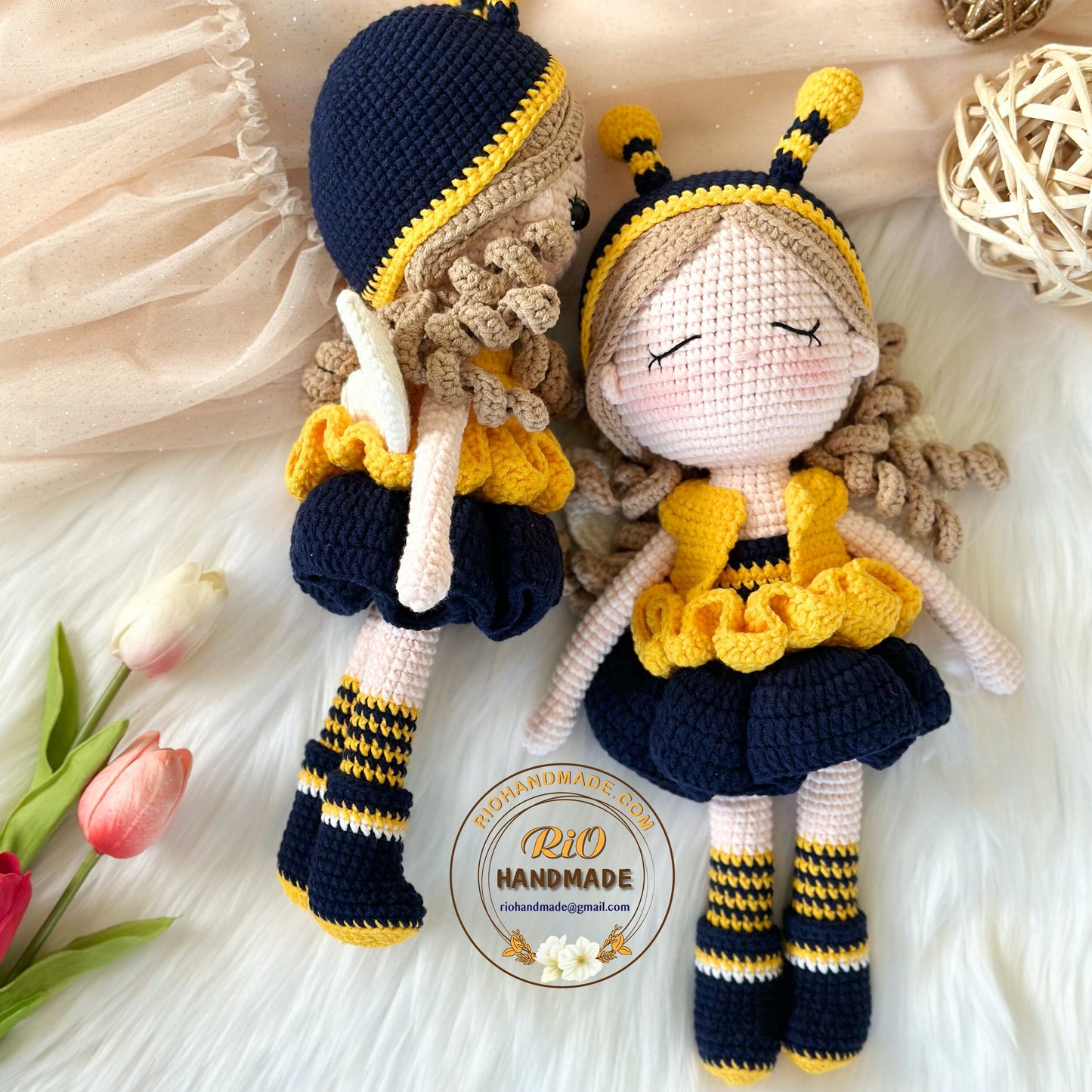 Handmade yarn cotton doll crochet, amigurumi bee doll , cute doll, soft toy for baby, toddler, kid, adult hobby