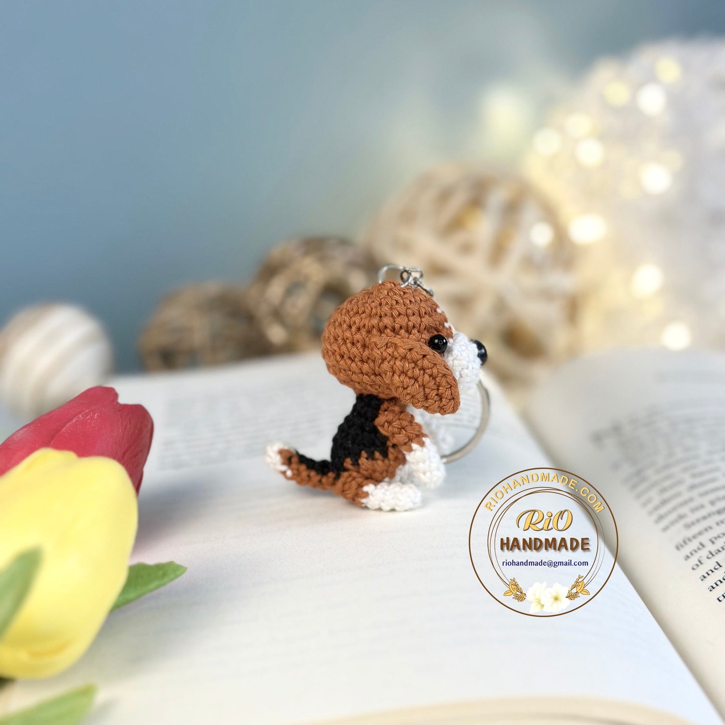 Rio Handmade yarn Beagle crochet, Amigurumi mini Beagle, Cute Beagle, Cute Dog, Home Decor, Crochet Keychain, Adult Hobby