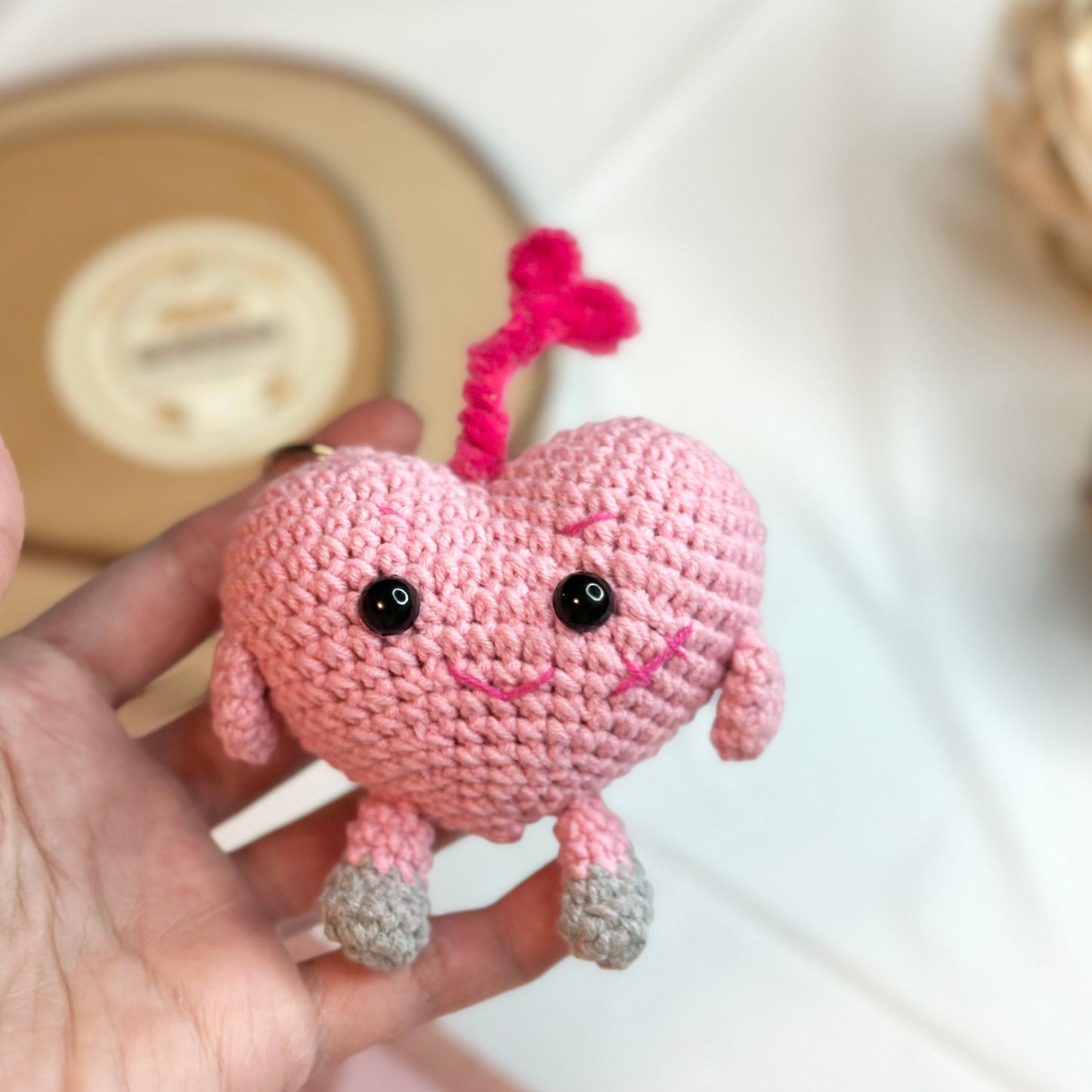 Ready To Ship, Handmade Heart Inspired Crochet Keychain, Amigurumi Heart, Cute Gift, Car Charm