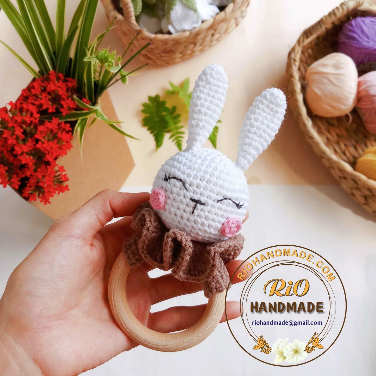 Personalized Baby Rattle, Crochet Bunny Rattle and Matching Toy, Animal Newborn Baby Rattle, Baby Crochet Rattle Gift, Baby Shower Gift