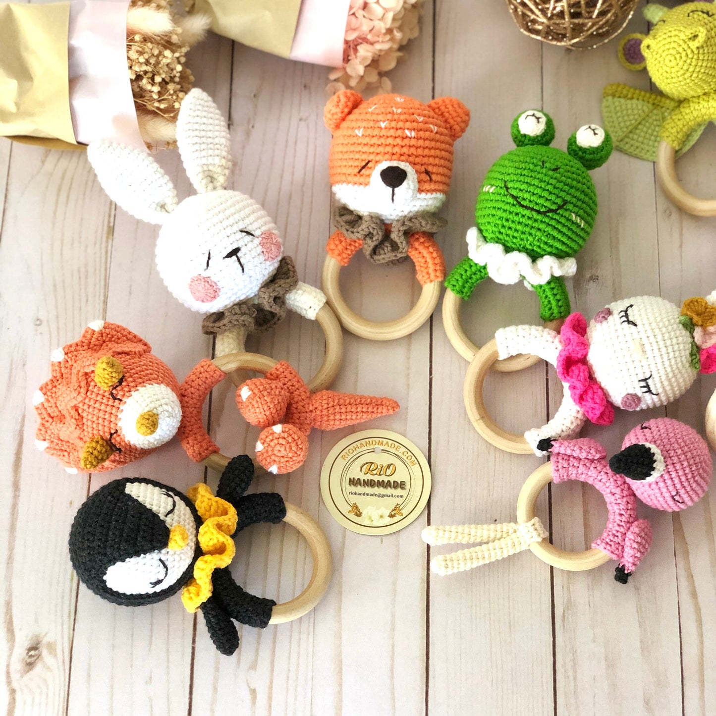 Baby Gift, Animal Newborn Baby Rattle, Baby Crochet Rattle Gift, Toy Rattle With Name