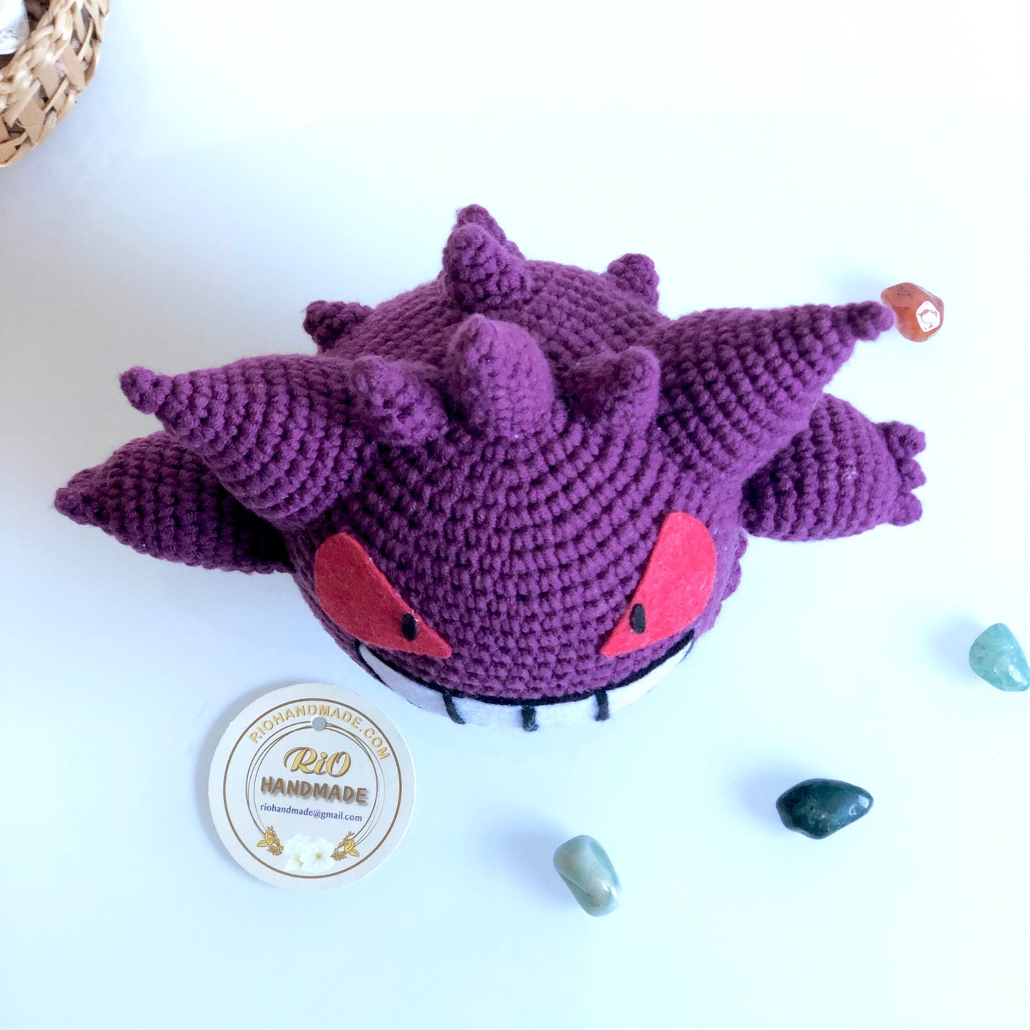 Handmade Yarn Cotton Gengar Inspired, Crochet Gengar, Inspired by Pokemon, Amigurumi Toy, cute, toddler, kid, adult hobby