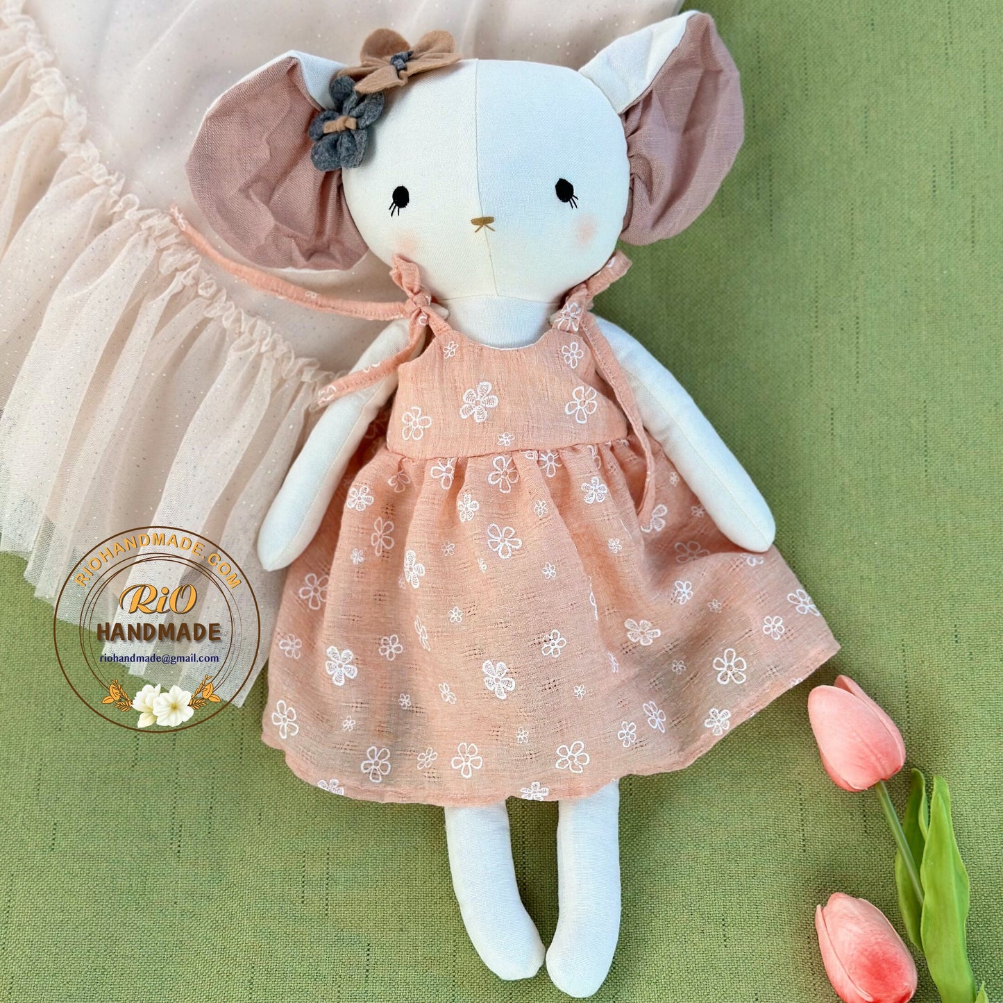 Ready To Ship, Rio Handmade Linen Mouse Toy, Nursery Decor Stuffed, Linen Baby Toy, Stuffed Mouse Toy For Toddler, Kid, Adult Hobby