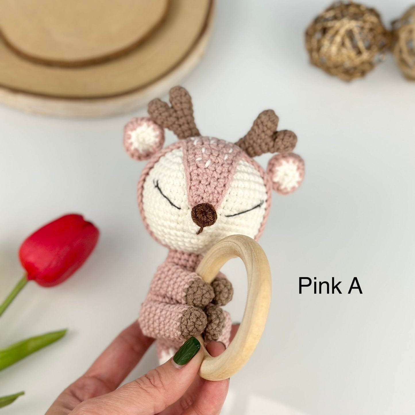 Personalized Baby Gift, Crochet Deer Rattle, Baby Crochet Rattle Gift, Baby Shower Gift, Toy Rattle With Name, Christmas Gift