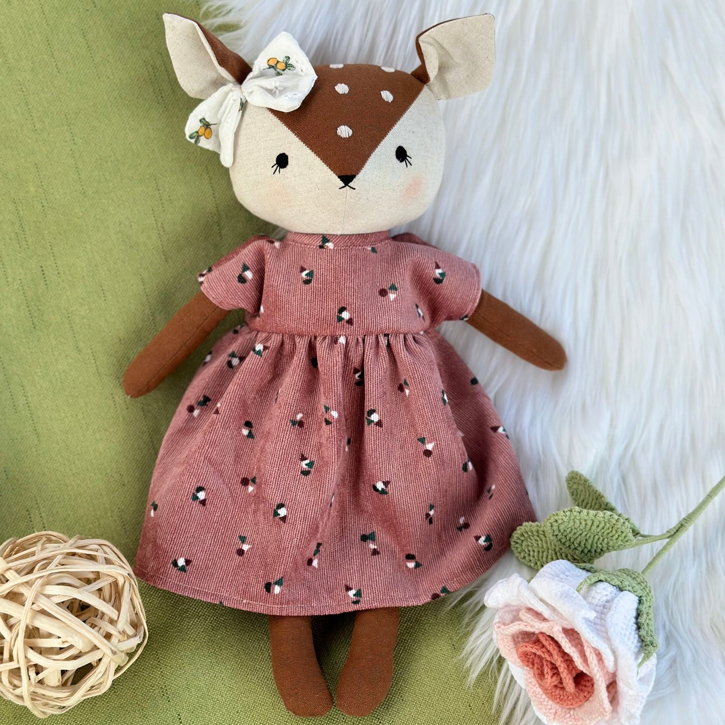 Rio Handmade Linen Deer Doll, Nursery Decor Stuffed, Linen Baby Toy, Stuffed Deer Toy For Toddler, Kid, Adult Hobby
