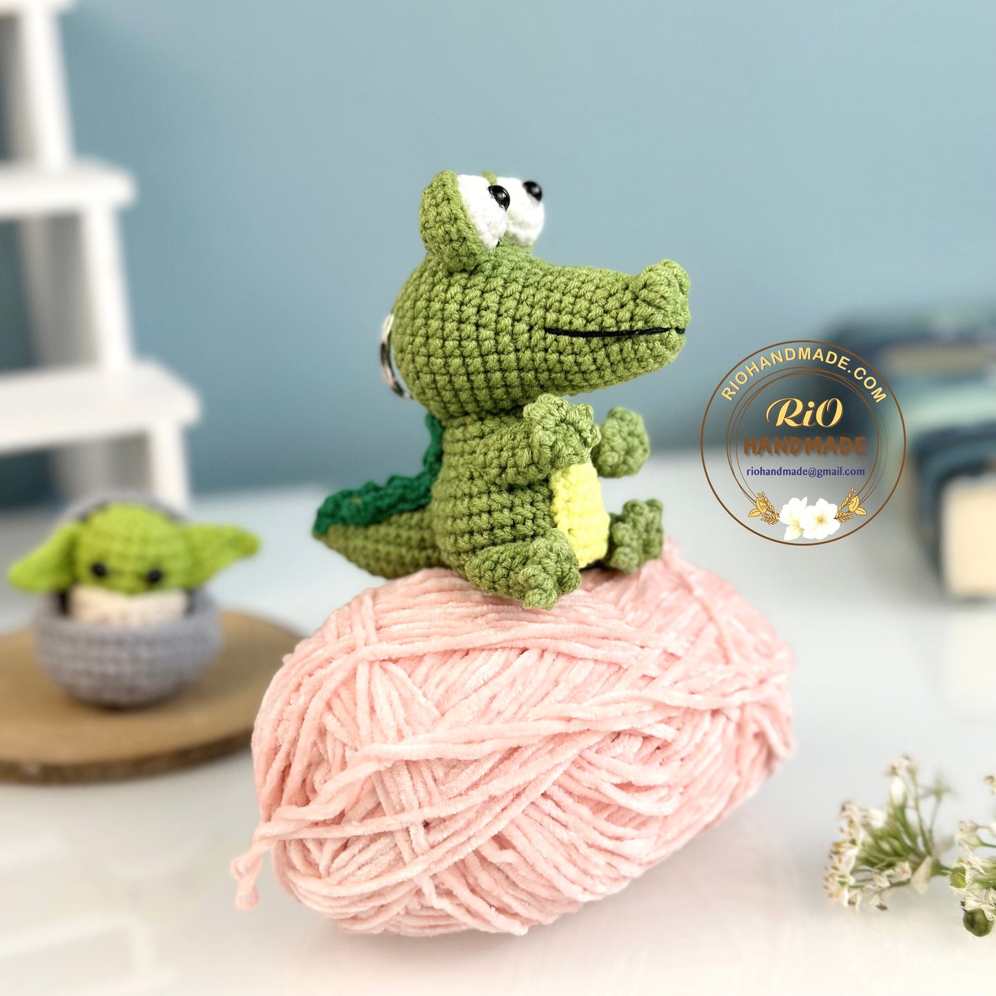 Handmade Crocodile Crochet, Crocodile Keychain, Pom Bag Charm, Car Rear View Hanging Mirror, Amigurumi Crocodile, Cute Gift.