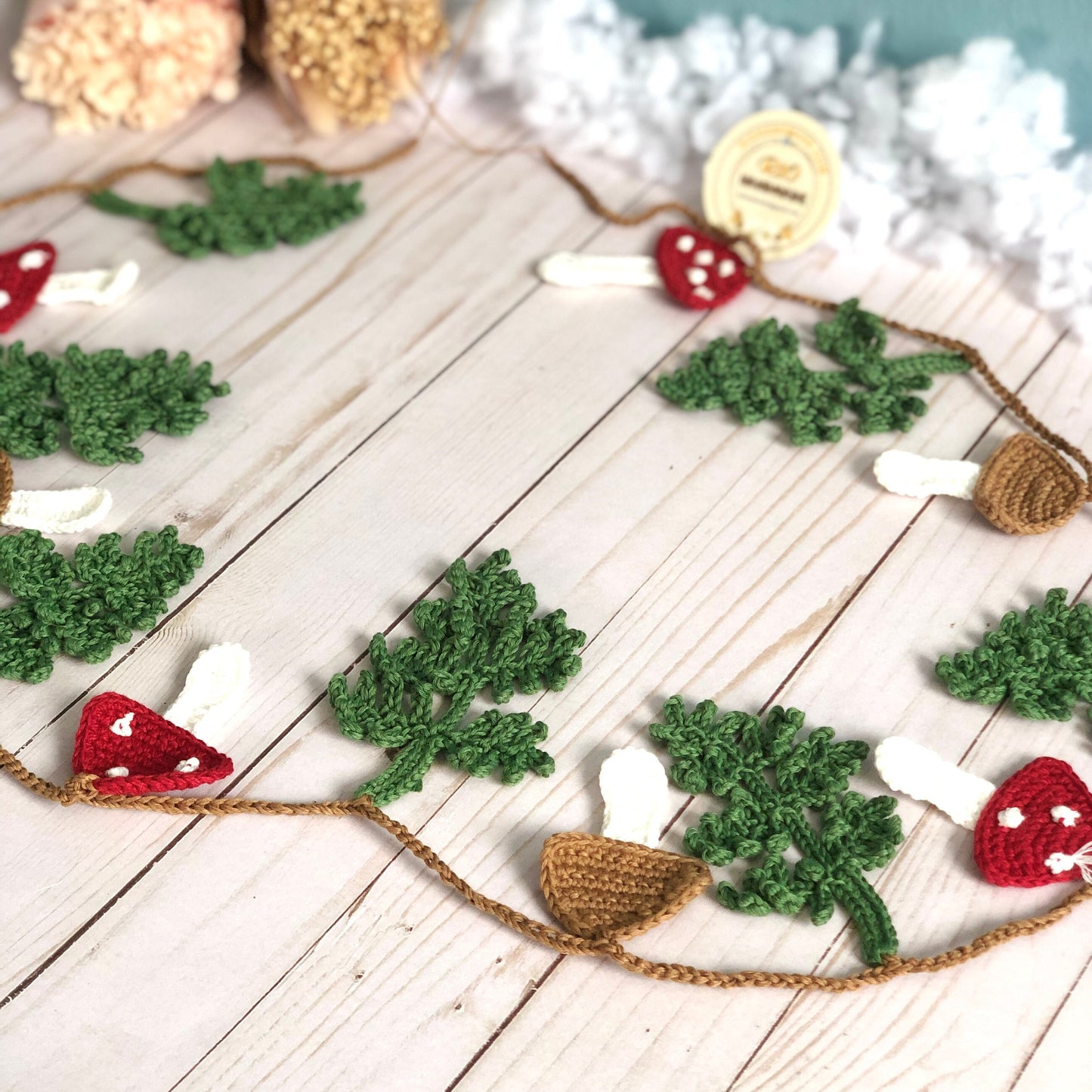 Rio Handmade Crochet Amigurumi Mushroom Garland, Wall Hanging Mushroom, Toadstool Decor,