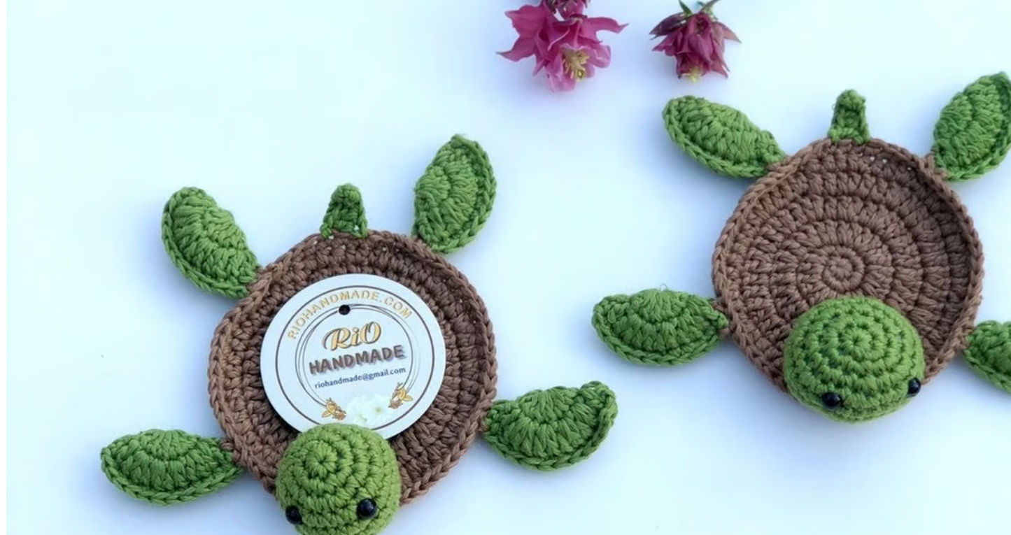 Ready To Ship, Rio Handmade Crochet Coaster, Crochet Turtle Coaster, Mug Rug, Housewarming Gift, Home Decor, Gift For Teacher