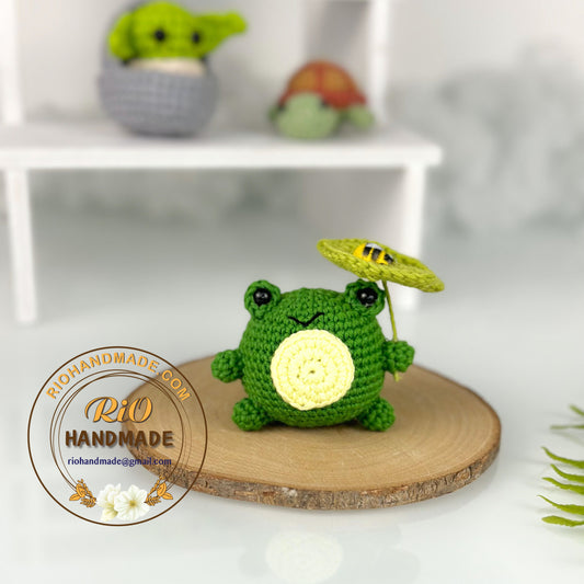 Rio Handmade yarn cotton frog crochet keychain, amigurumi frog with lotus leaf, cute frog , home decor, adult hobby