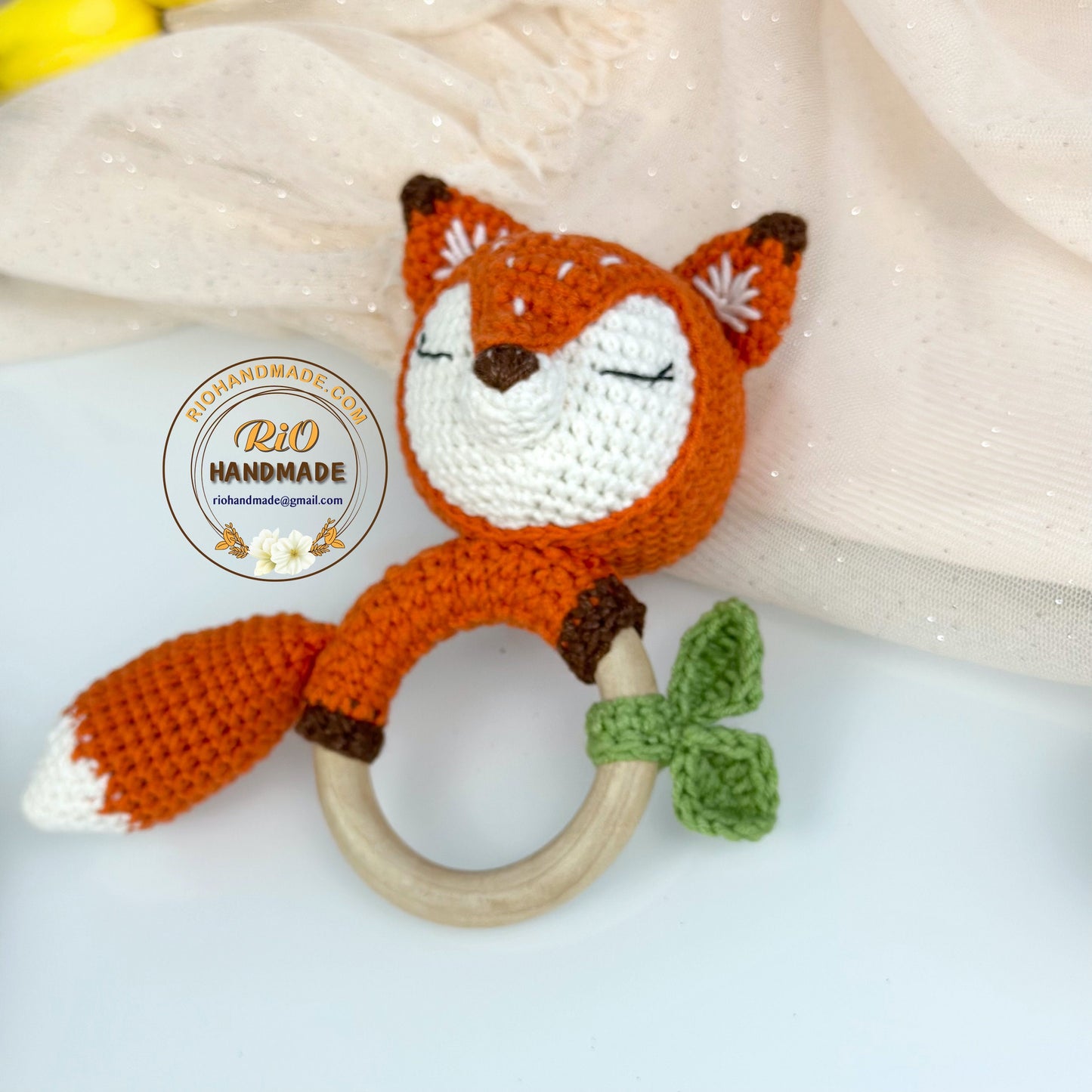 Crochet Fox Rattle, Baby Crochet Rattle Gift, Baby Shower Gift, Crochet Rattle For Personalized Baby, Teething Ring, Birth Gift