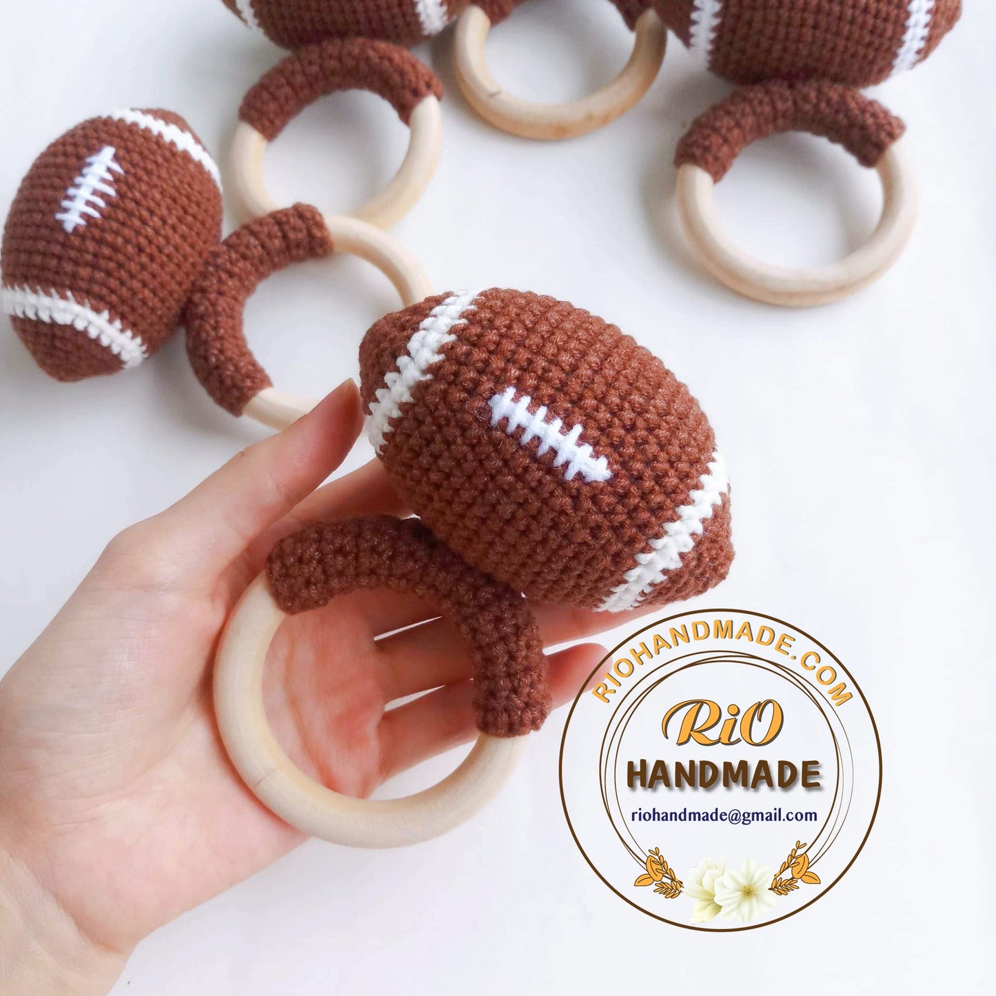 Personalized Baby Gift, Baby Rattle Football, Gift For Baby, American Football Crochet, Sport Toy, Sport Baby Shower