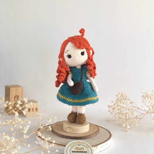 Handmade Princess Inspired Doll Crochet, Red Hair Princess Doll, Amigurumi princess doll, Soft Toy For Baby, Toddler, Kid, Adult Hobby