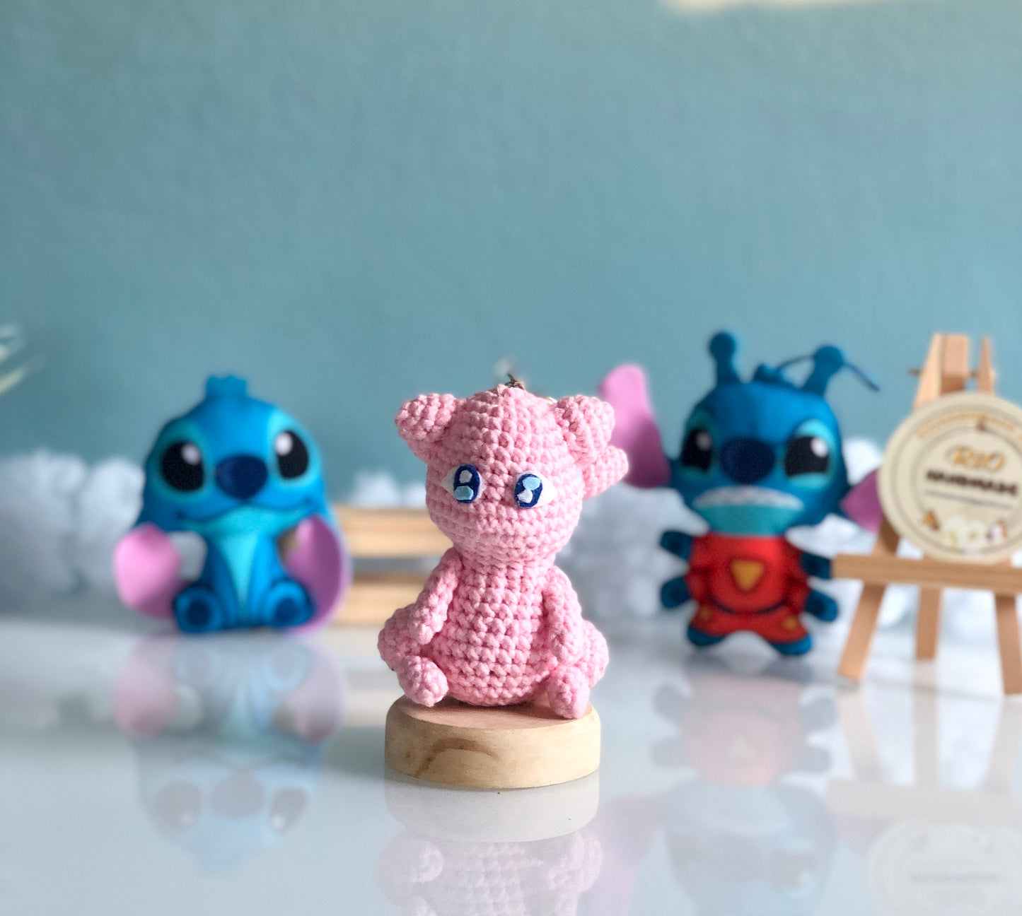 Handmade Mew Crochet Keychain, Crochet inspired Pokemon, Car Charm, Mew Car Accessory, Gift for Kids, Gift for Adult
