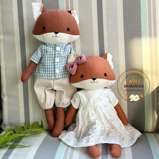 Rio Handmade Linen Fox Toy, Nursery Decor Stuffed, Linen Baby Toy, Stuffed Fox Toy For Toddler, Kid, Adult Hobby