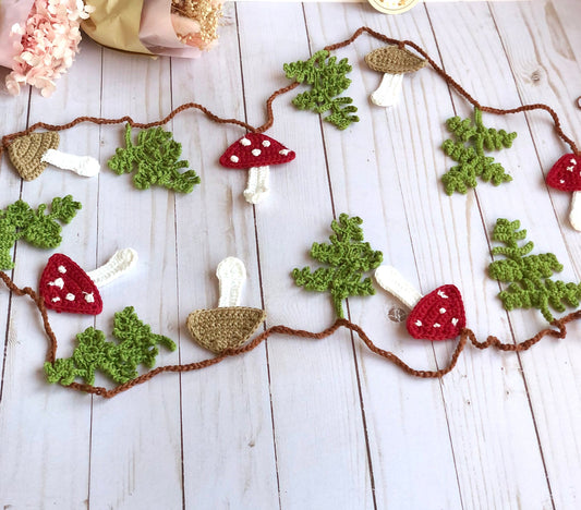 Rio Handmade Crochet Amigurumi Mushroom Garland, Wall Hanging Mushroom, Toadstool Decor,