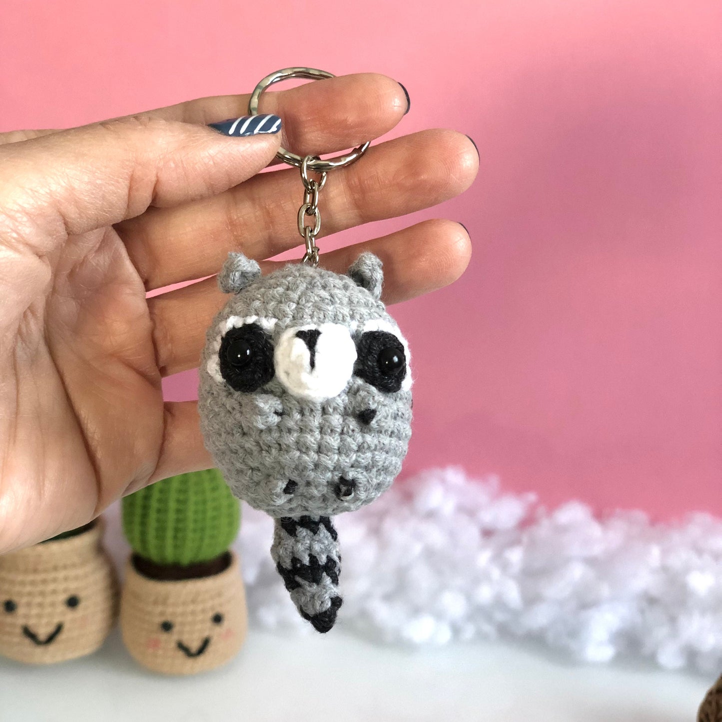 Rio Handmade raccoon crochet keychain mirror charm crochet amigurumi, plushie toy, gift