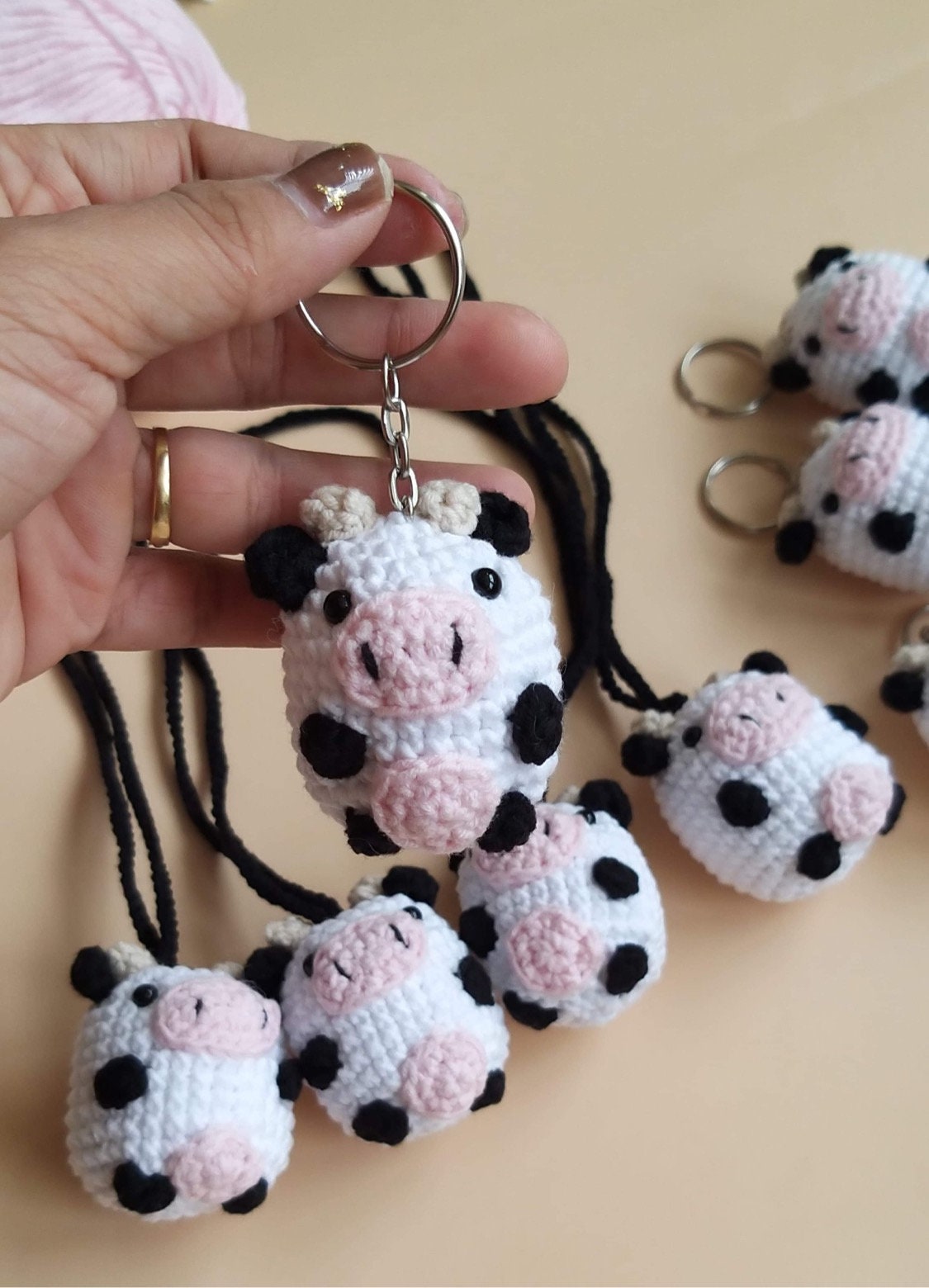 Handmade keychain cow, car rear view mirror hanging, cow keychain, plushie toy, cute gift