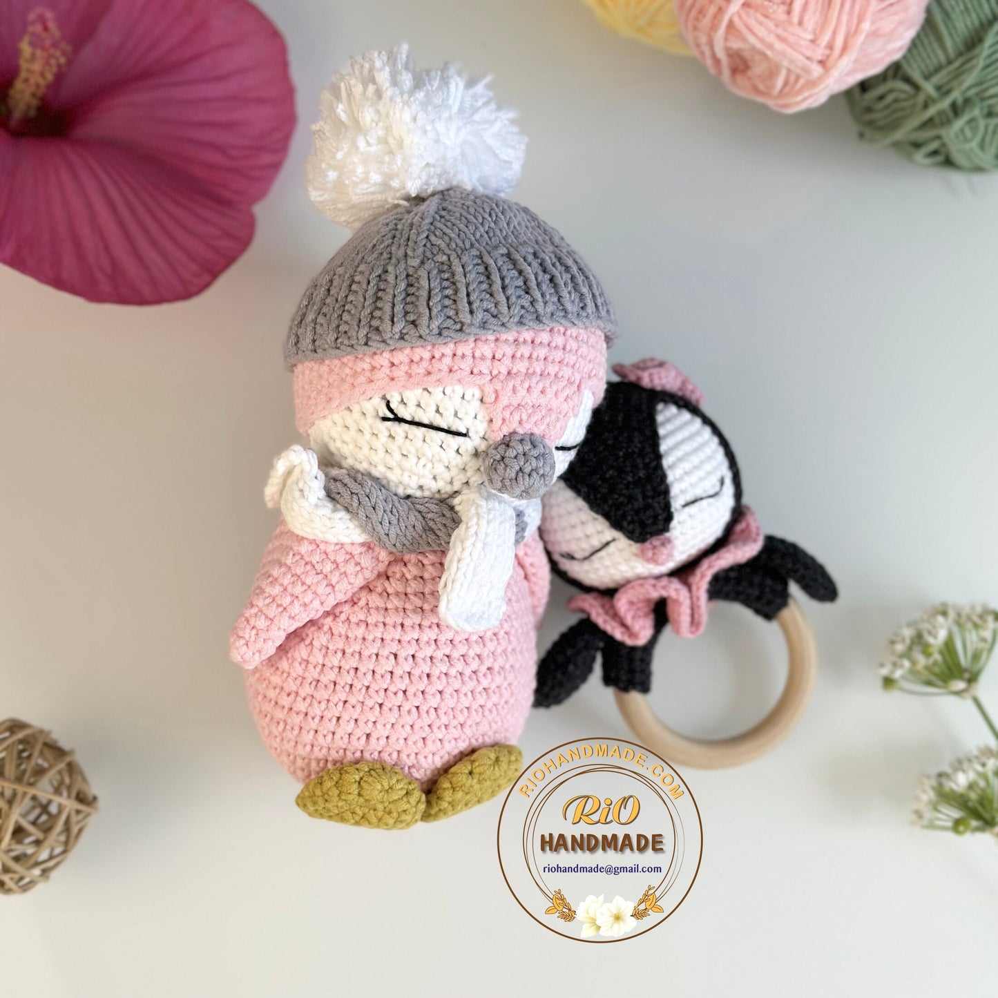Baby Rattle, Crochet Penguin Rattle and Matching Toy, Animal Newborn Baby Rattle, Baby Crochet Rattle Gift, Baby Shower Gift