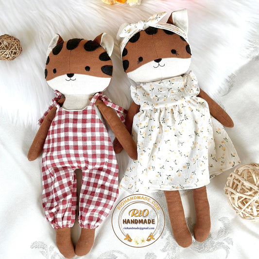 Rio Handmade Linen Tiger Toy, Nursery Decor Stuffed, Linen Baby Toy, Soft Stuffed Tiger Toy For Toddler, Kid, Adult Hobby