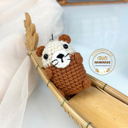 Handmade otter keychain, gift idea, amigurumi,  otter car rearview mirrior charm, car hanging accessory, otter hanging