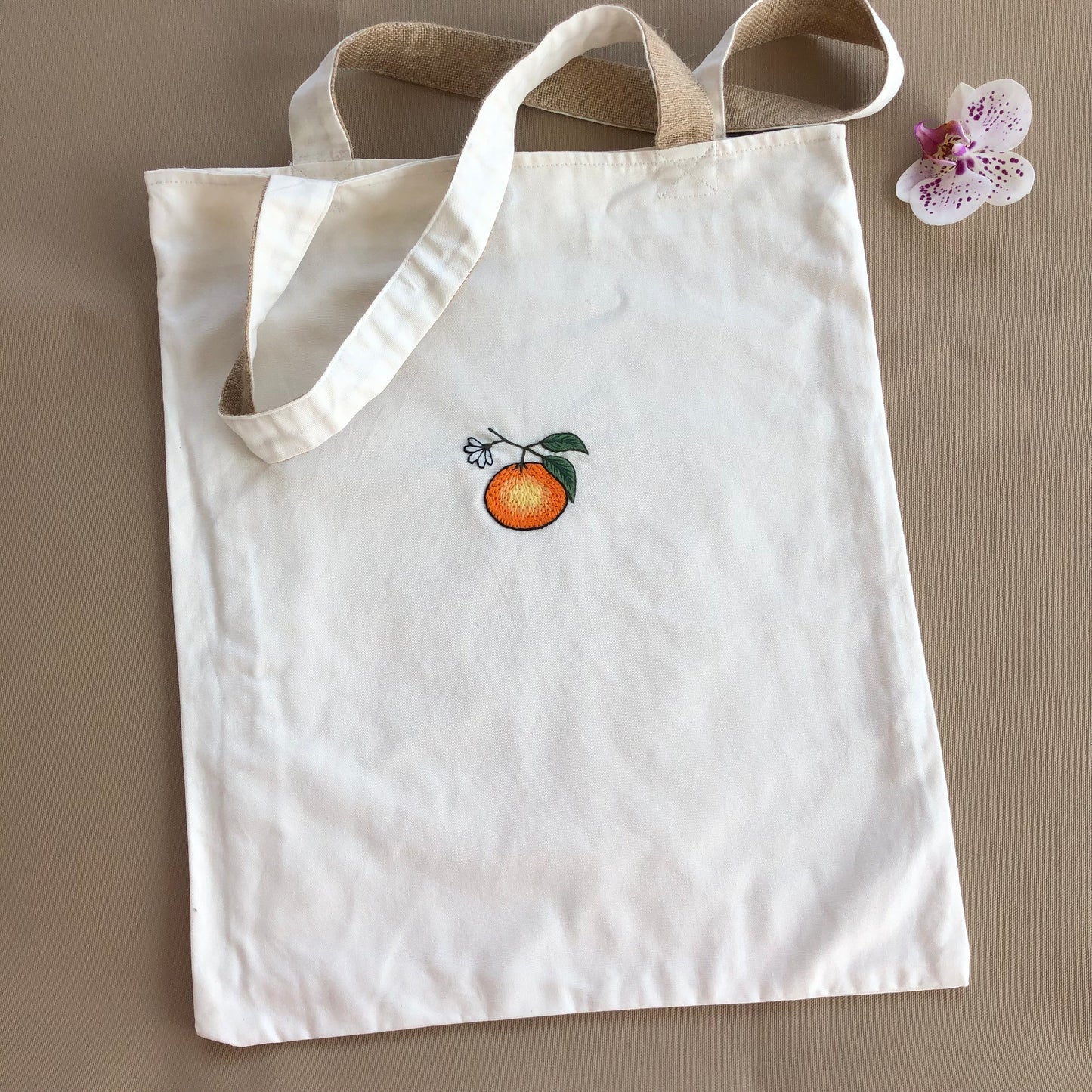 Handmade Linen Embroidery Orange  Tote Bag