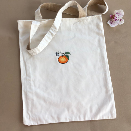 Handmade Linen Embroidery Orange  Tote Bag