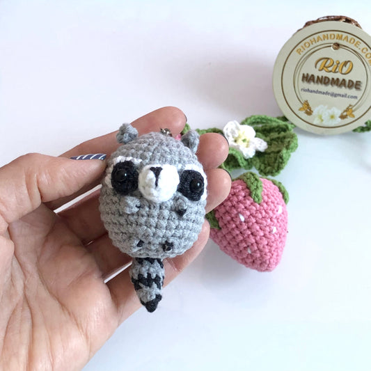 Rio Handmade raccoon crochet keychain mirror charm crochet amigurumi, plushie toy, gift