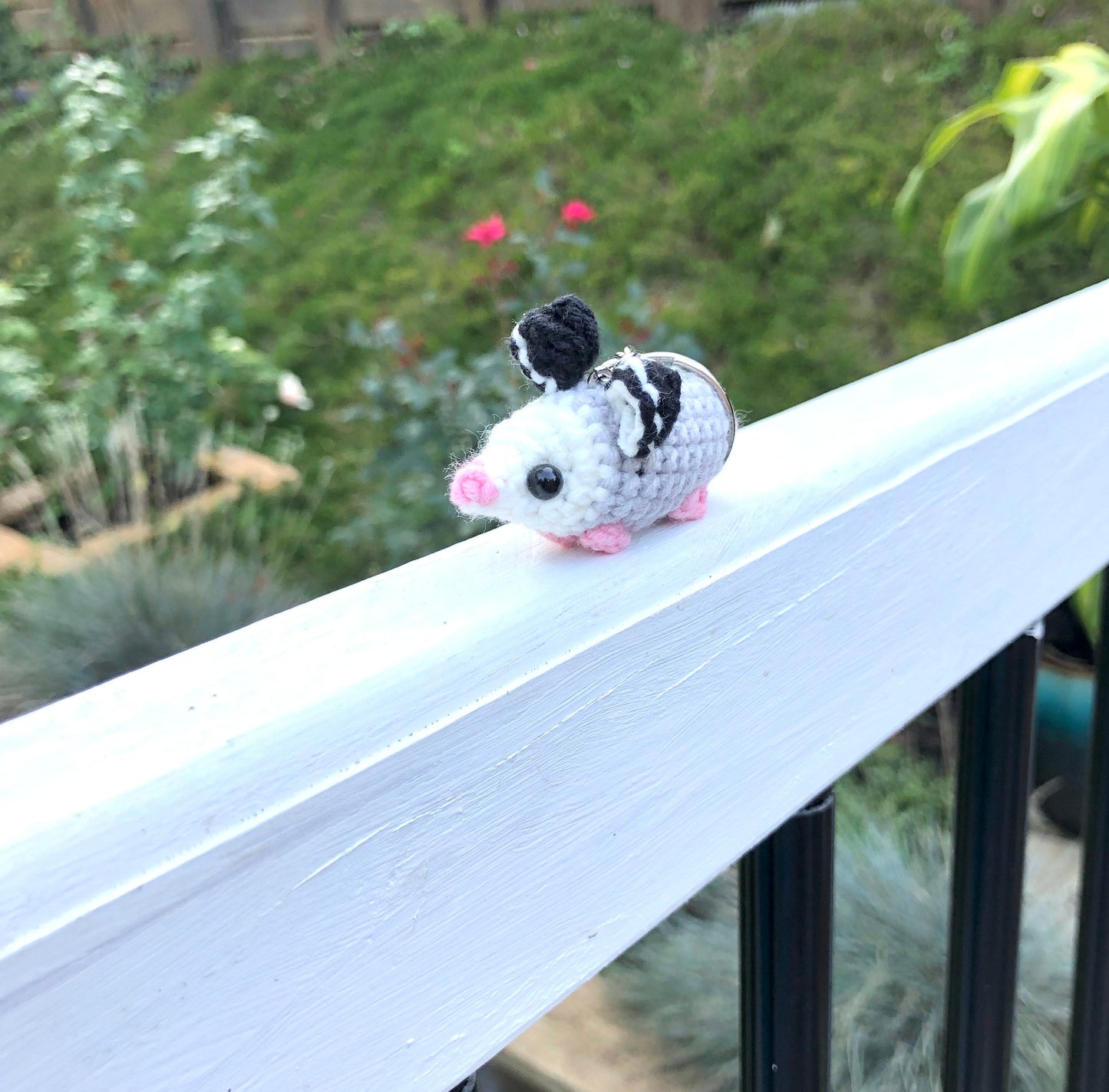 Handmade possum car rearview mirror charm crochet amigurumi, opossum keychain, plushie toy, gift, car hanging accessory