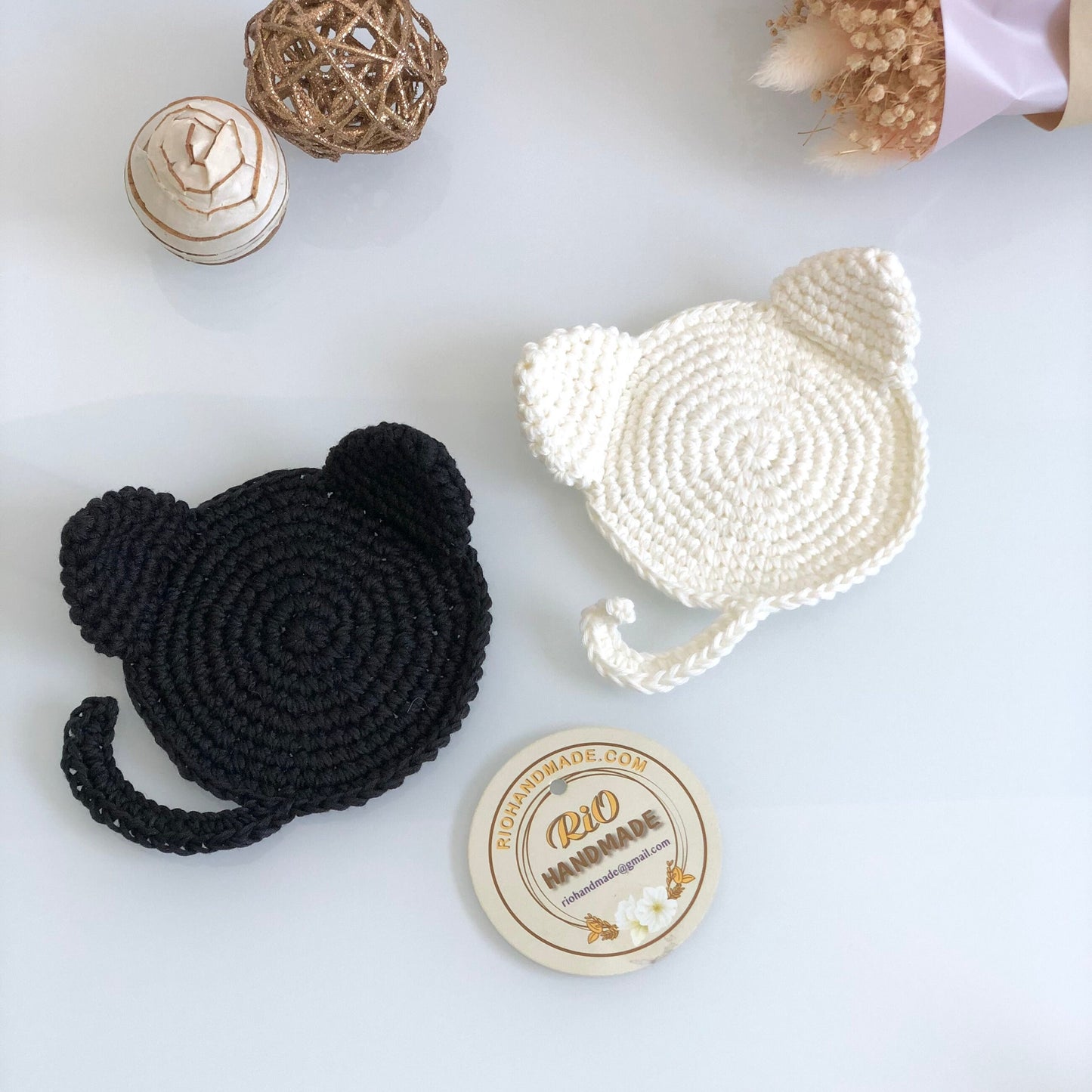 Handmade Cat Coaster Crochet, Amigurumi Coaster, Cat Coaster, Mug Rug, Kitten Bottom,  Housewarming Gift, Home Decor