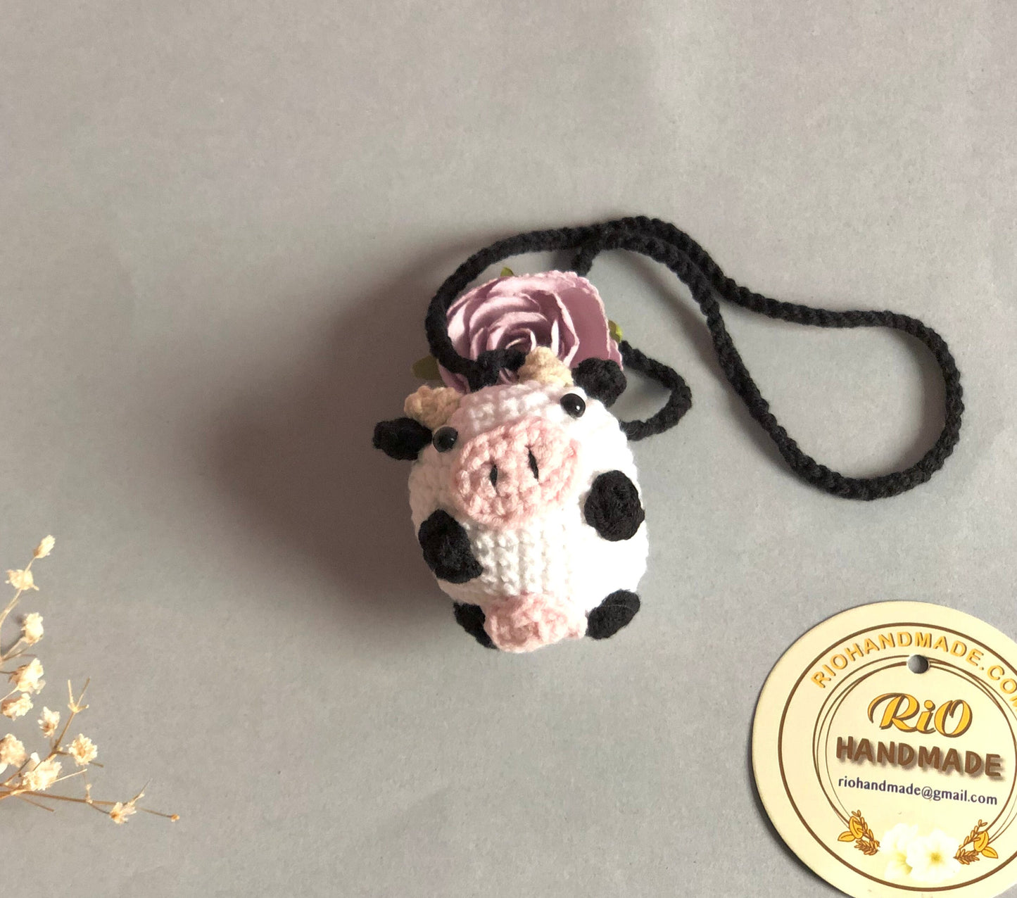 Handmade keychain cow, car rear view mirror hanging, cow keychain, plushie toy, cute gift