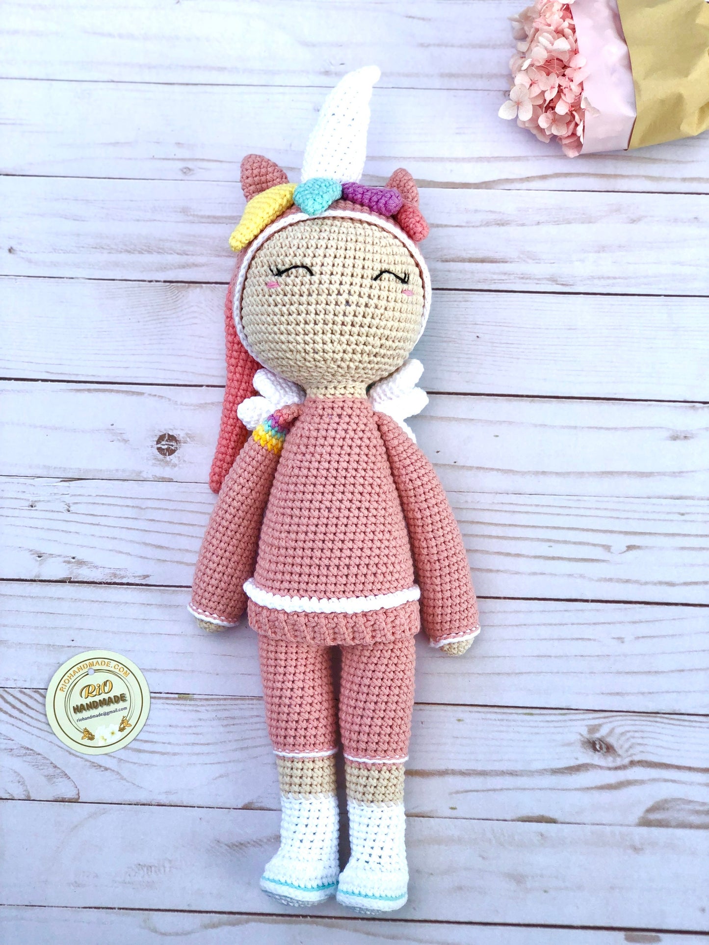 Handmade Unicorn Crochet Doll, amigurumi, cute, soft toy for baby, toddler, kid, adult hobby