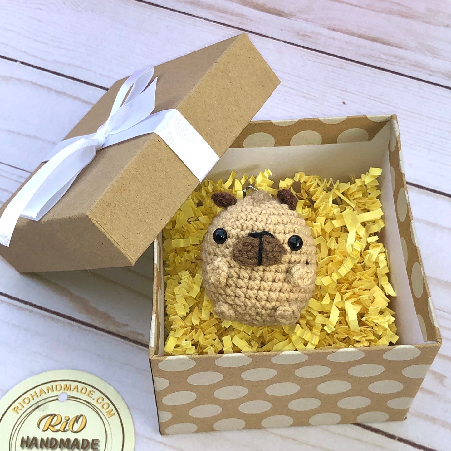 Handmade Pug keychain, Pug car rearview mirror charm crochet amigurumi, plushie toy, gift, car hanging accessory