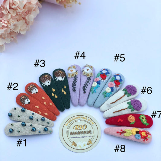 1 Pack Handmade Linen Embroidery Hair Clip, Christmas Collection