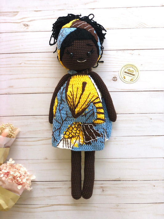 Handmade doll crochet, amigurumi African American, cute, soft toy for baby, toddler, kid, adult hobby