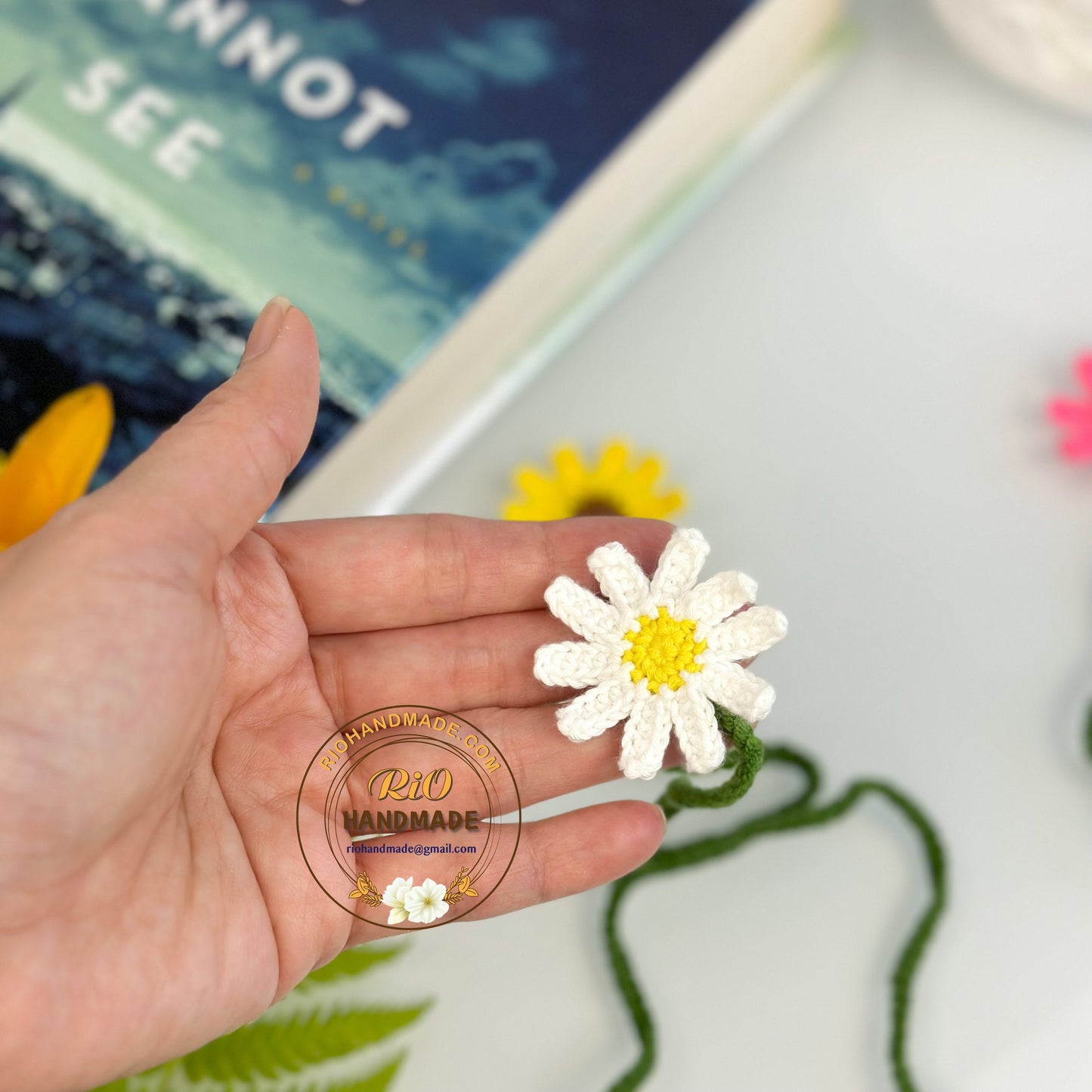 Ready To Ship, Rio Handmade Crochet Flower Bookmark, Gift For Teacher,Gift For Mom, Daisy Bookmark
