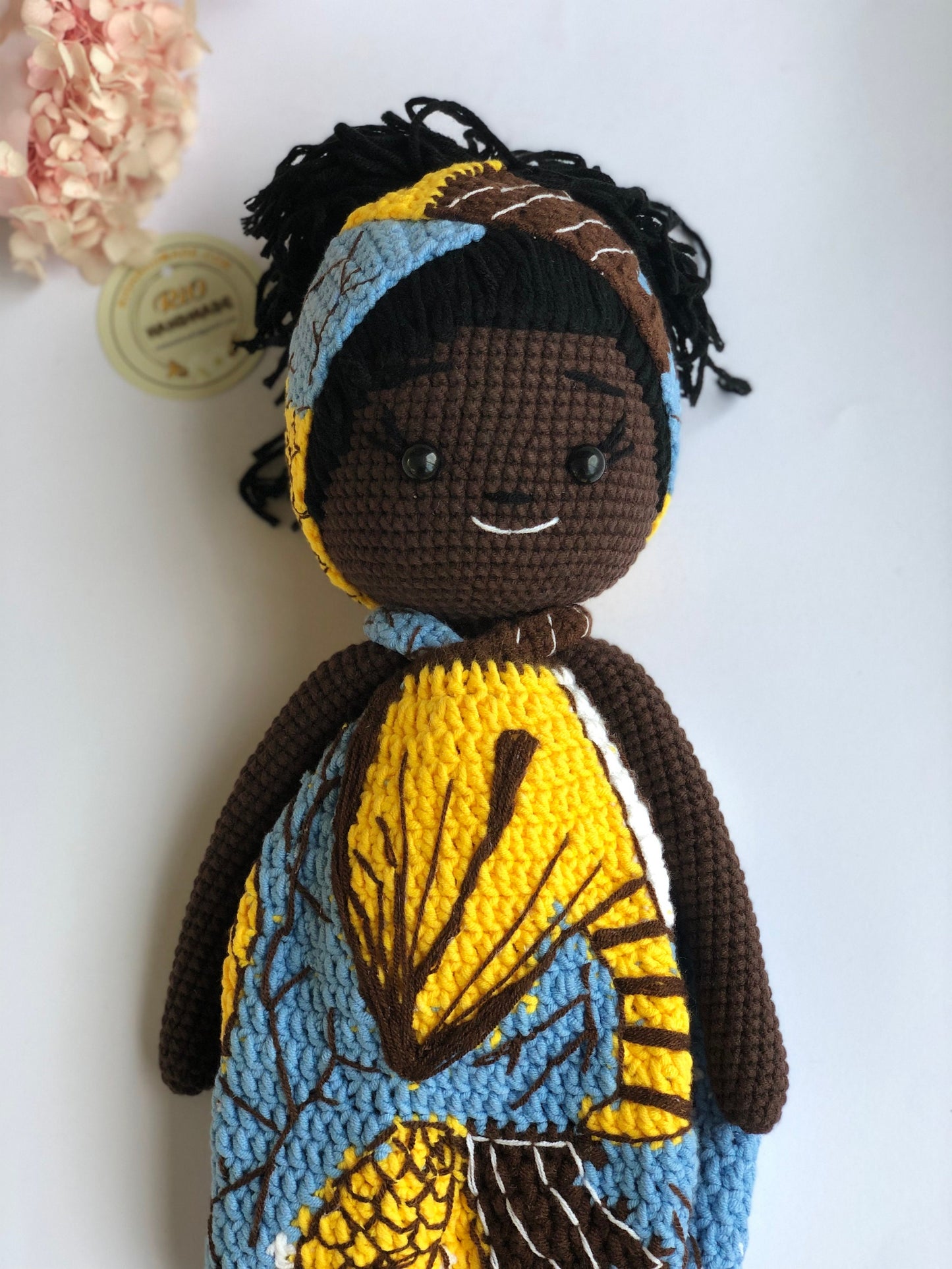 Handmade doll crochet, amigurumi African American, cute, soft toy for baby, toddler, kid, adult hobby