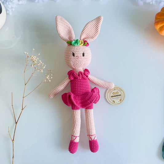 Handmade yarn ballerina bunny crochet, amigurumi bunny, cute, toy for baby, toddler, kid, adult hobby