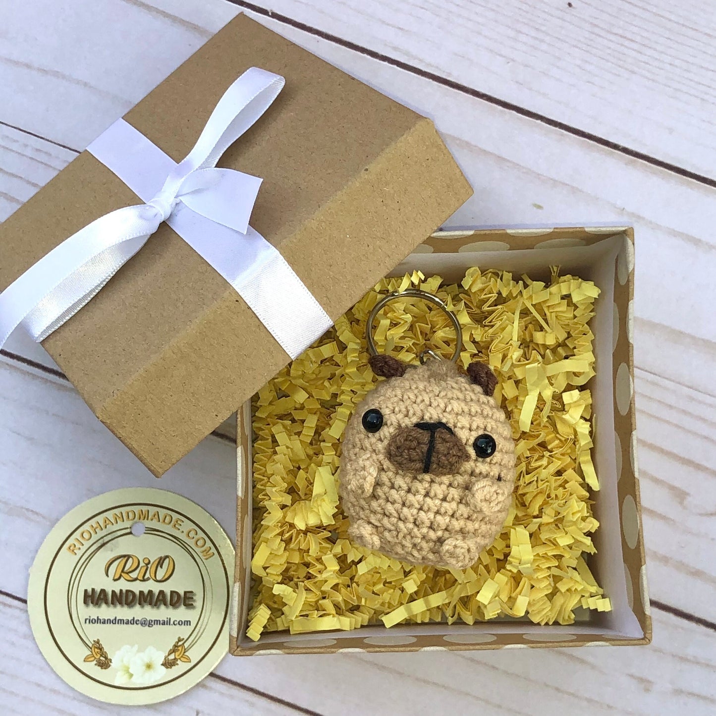 Handmade Pug keychain, Pug car rearview mirror charm crochet amigurumi, plushie toy, gift, car hanging accessory