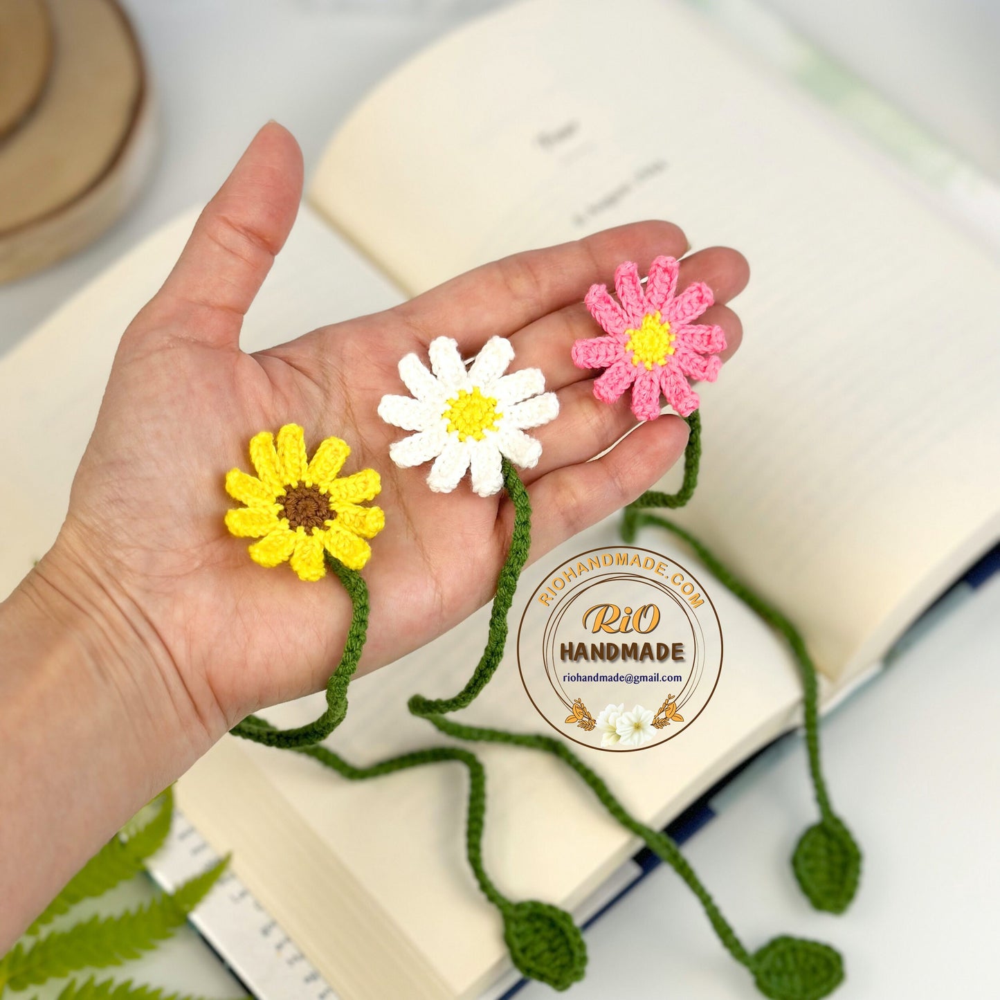 Ready To Ship, Rio Handmade Crochet Flower Bookmark, Gift For Teacher,Gift For Mom, Daisy Bookmark