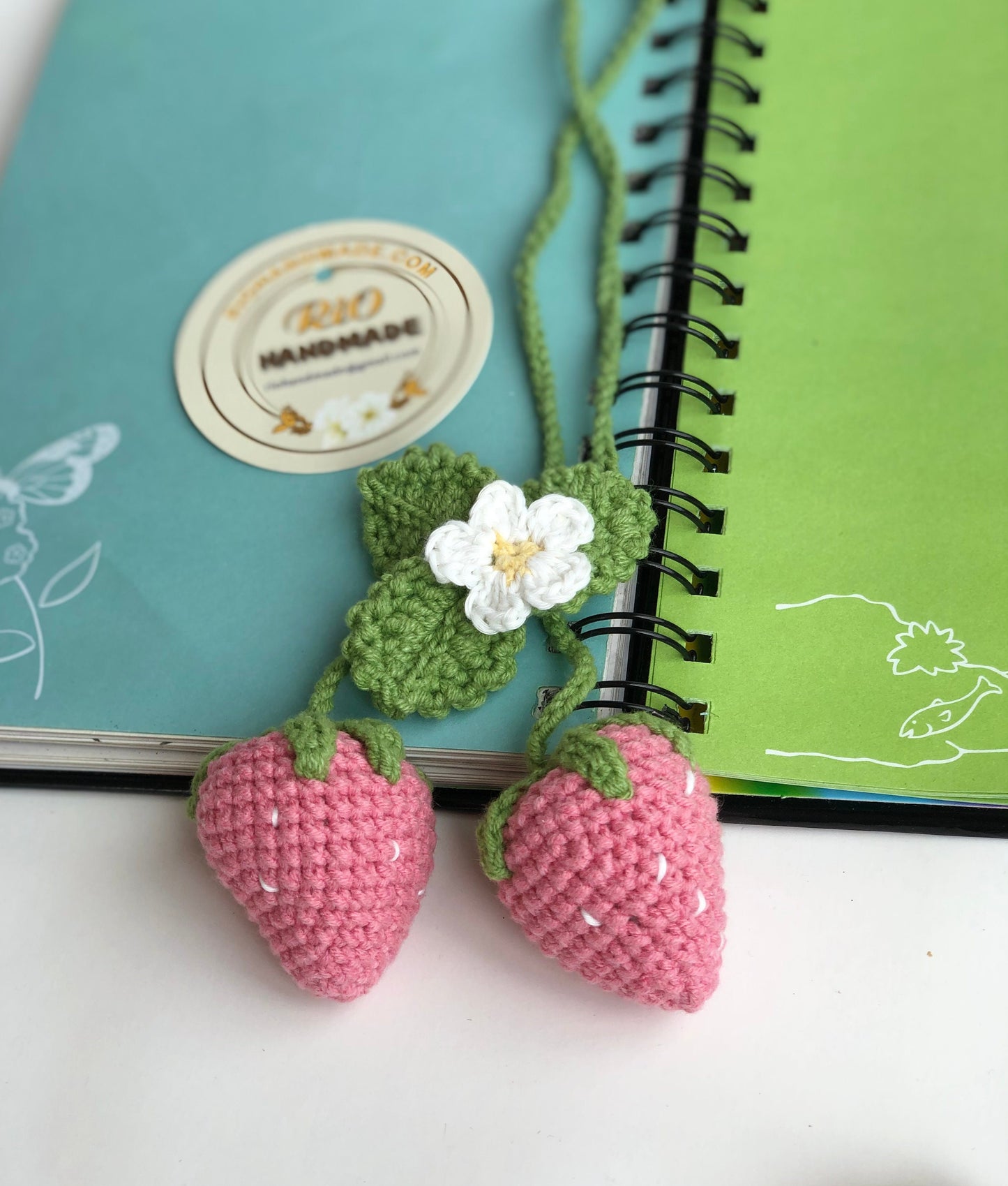 Handmade car rearview mirror charm, crochet strawberry, amigurumi strawberry, plushie toy, gift, car hanging accessory